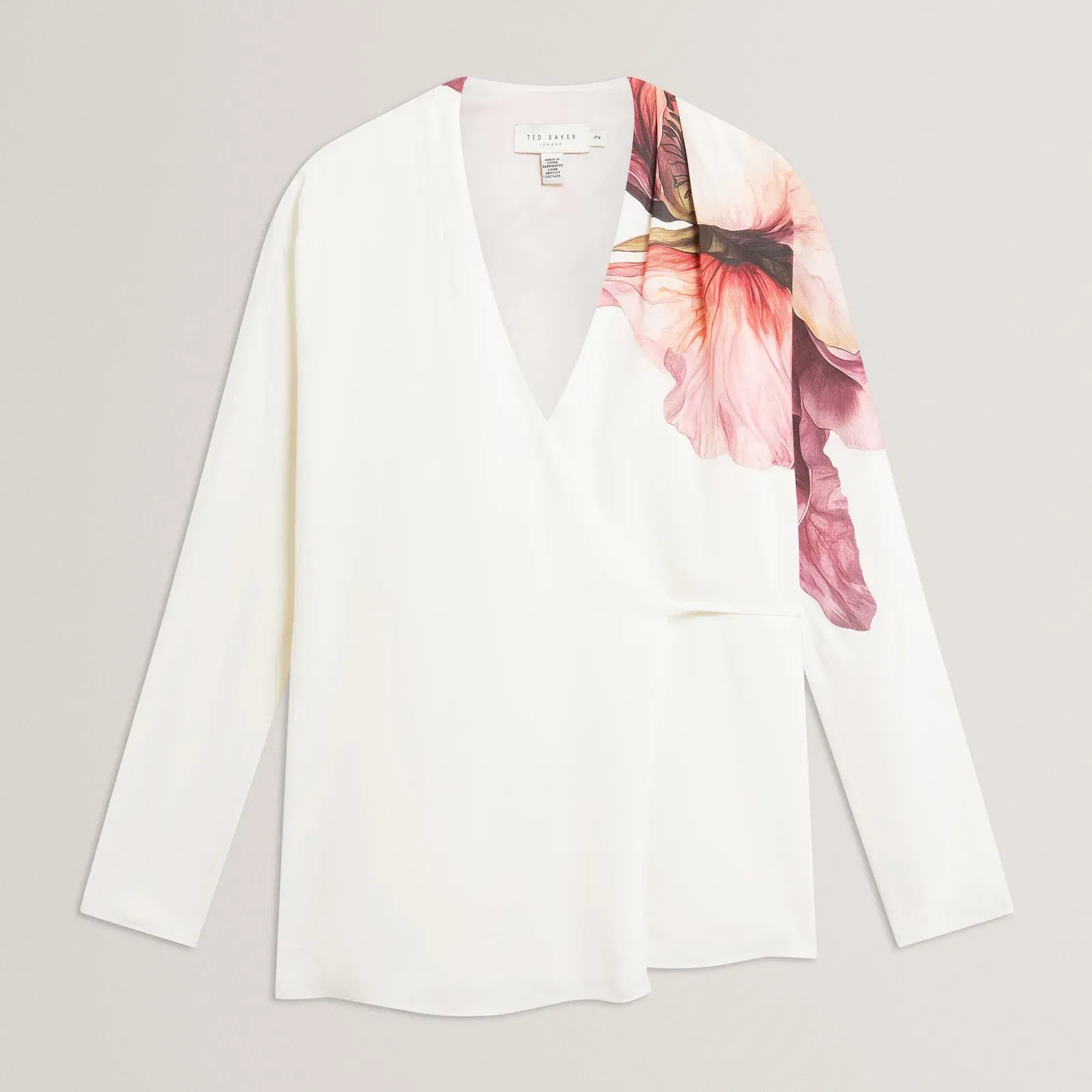 Ted Baker Print Detail Wrap Front Long Sleeve Blouse