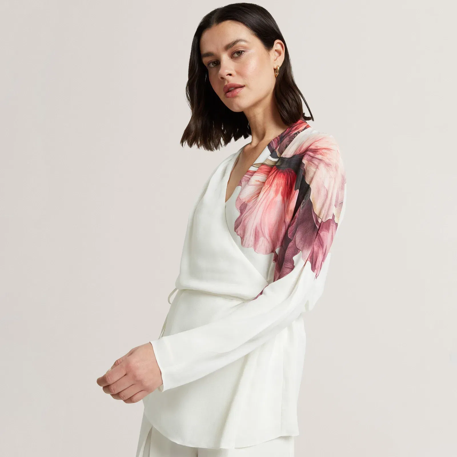 Ted Baker Print Detail Wrap Front Long Sleeve Blouse