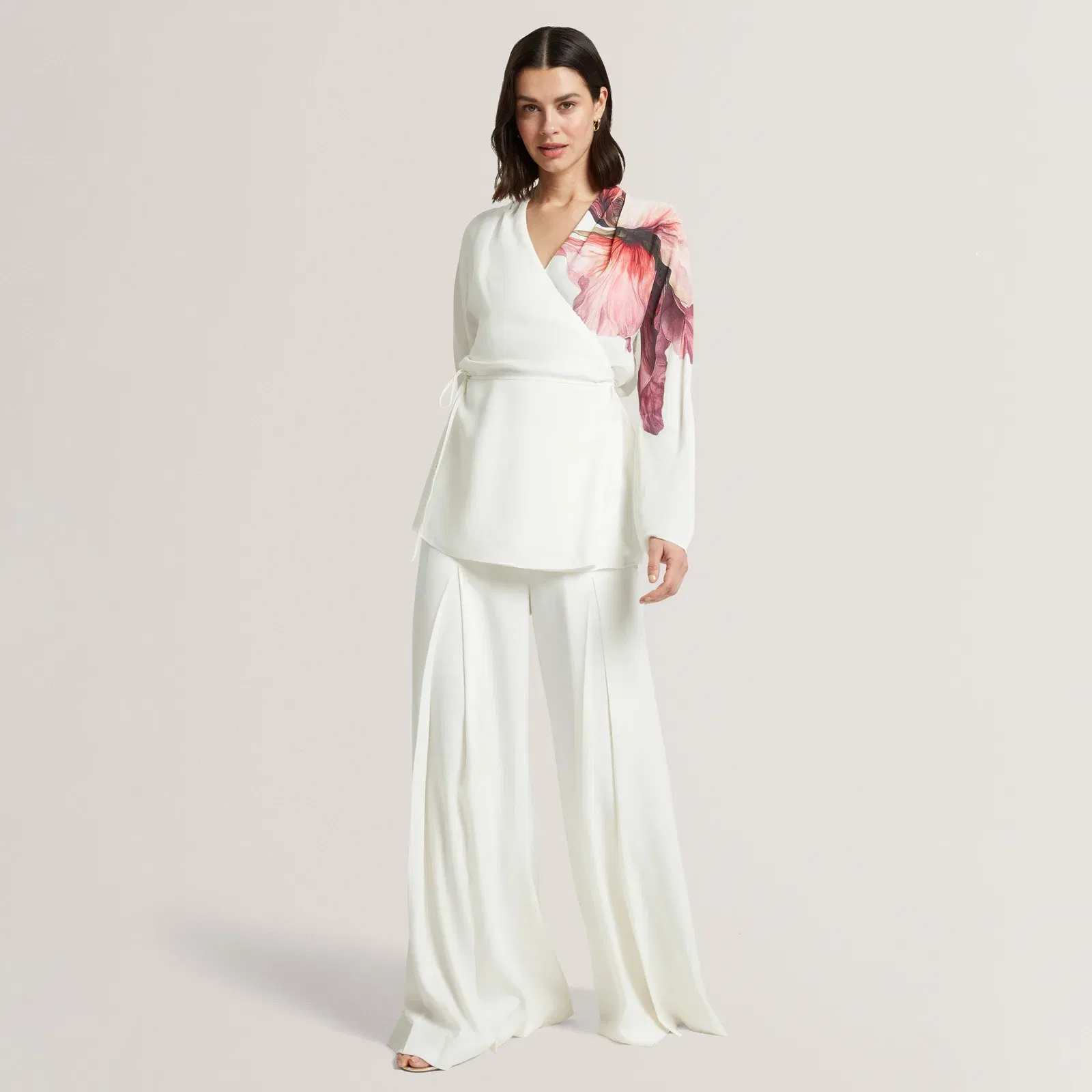 Ted Baker Print Detail Wrap Front Long Sleeve Blouse