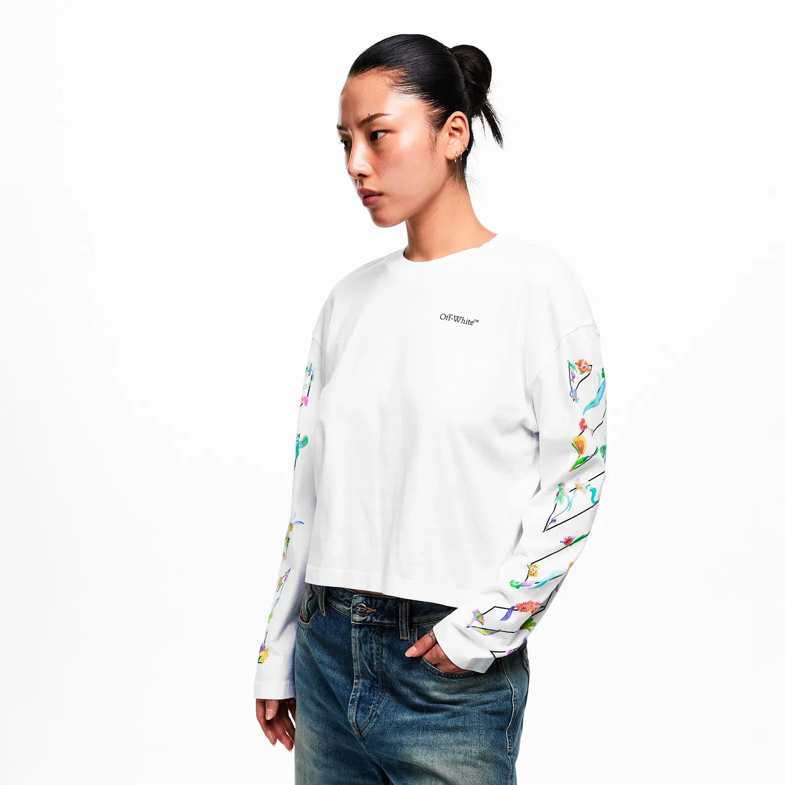 Flower Hi Neck Long Sleeve T-Shirt