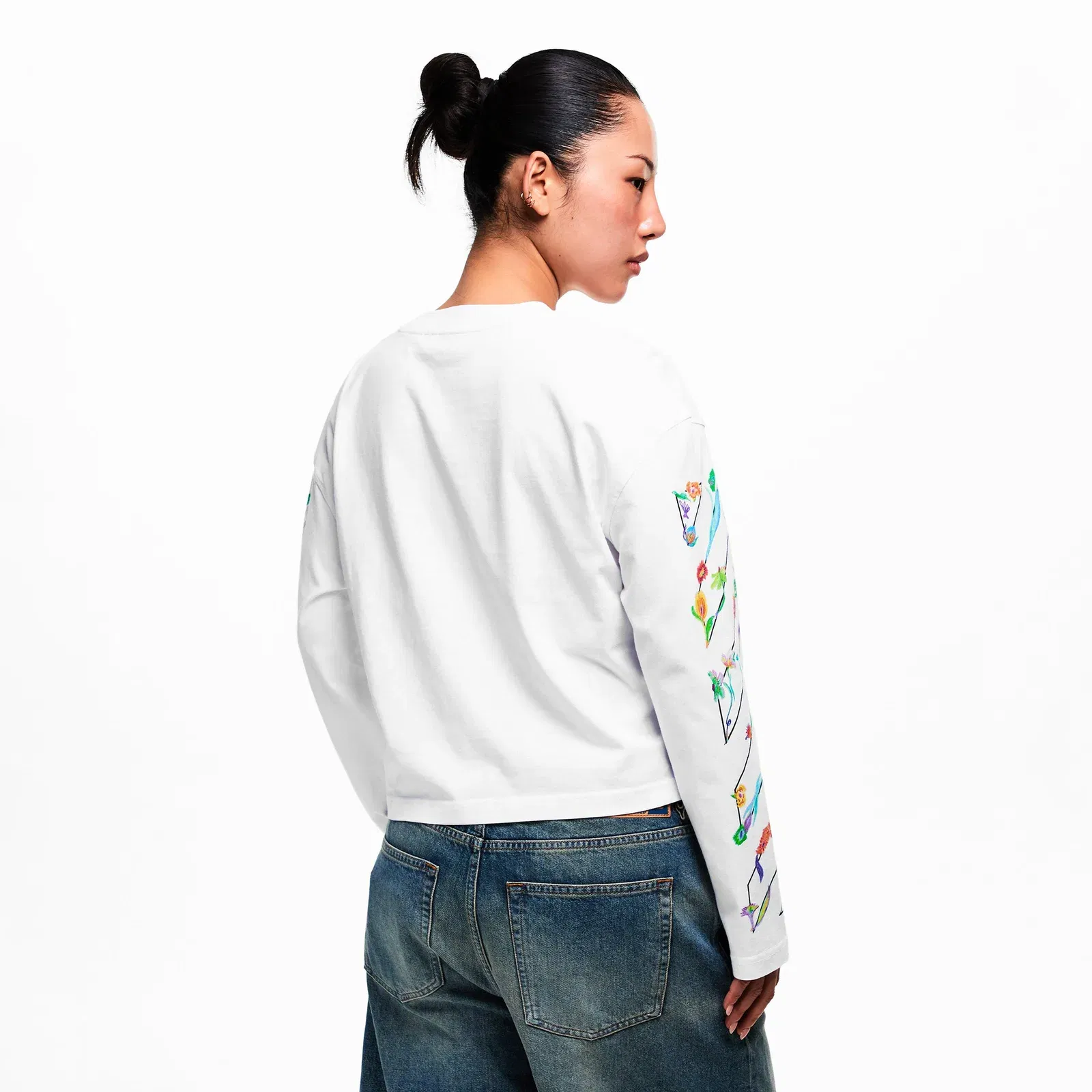 Flower Hi Neck Long Sleeve T-Shirt