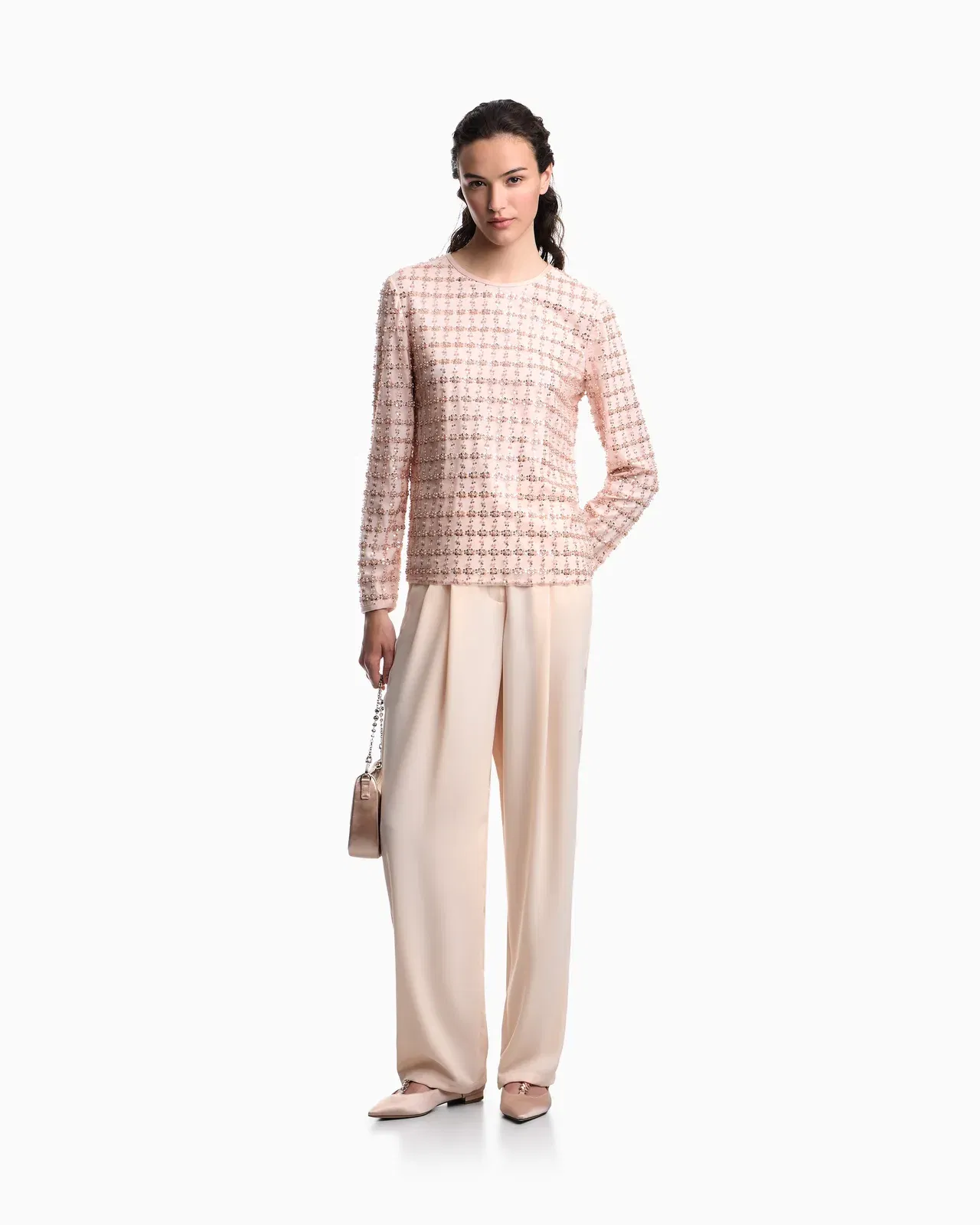 Emporio Armani Tulle top with sequin and bead embroidery