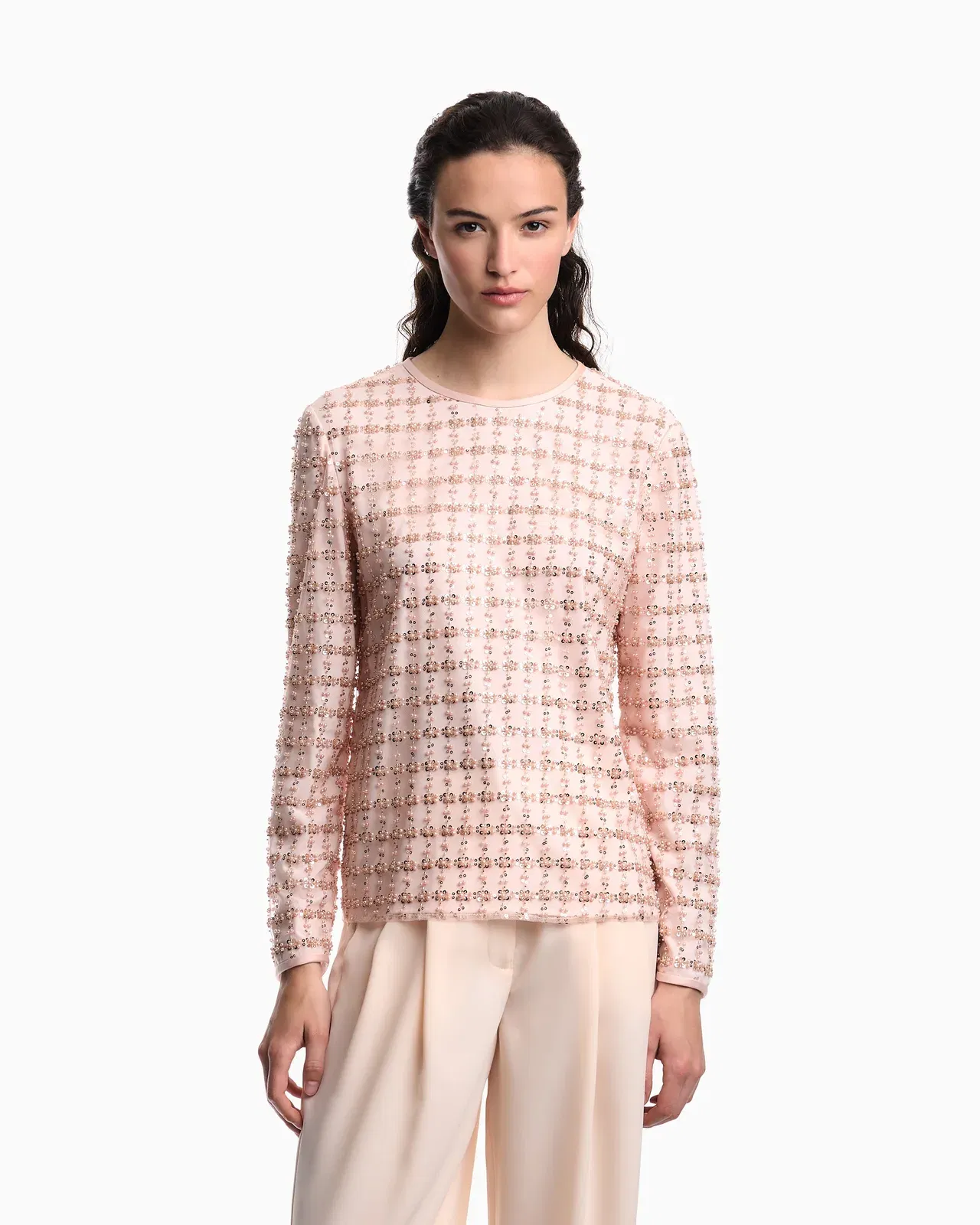 Emporio Armani Tulle top with sequin and bead embroidery