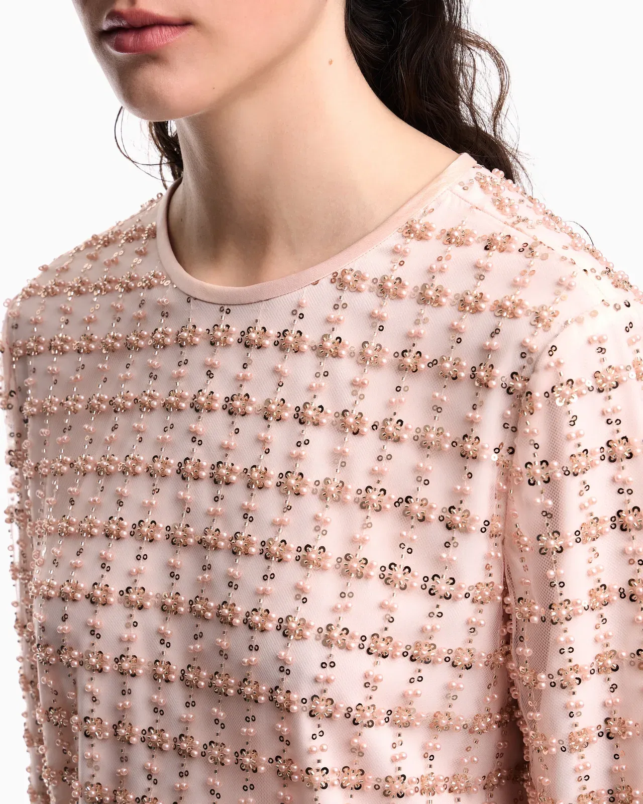 Emporio Armani Tulle top with sequin and bead embroidery