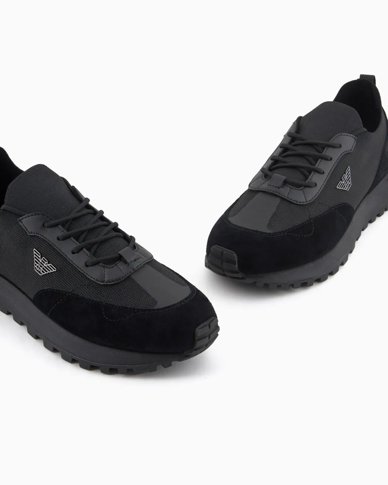 Emporio Armani Low-Top Sneakers In Suede And Mesh With A Rubber Sole Black
