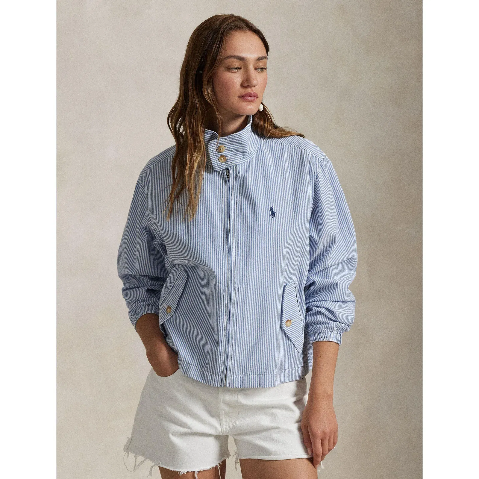 Seersucker Cotton Long Sleeve Windbreaker