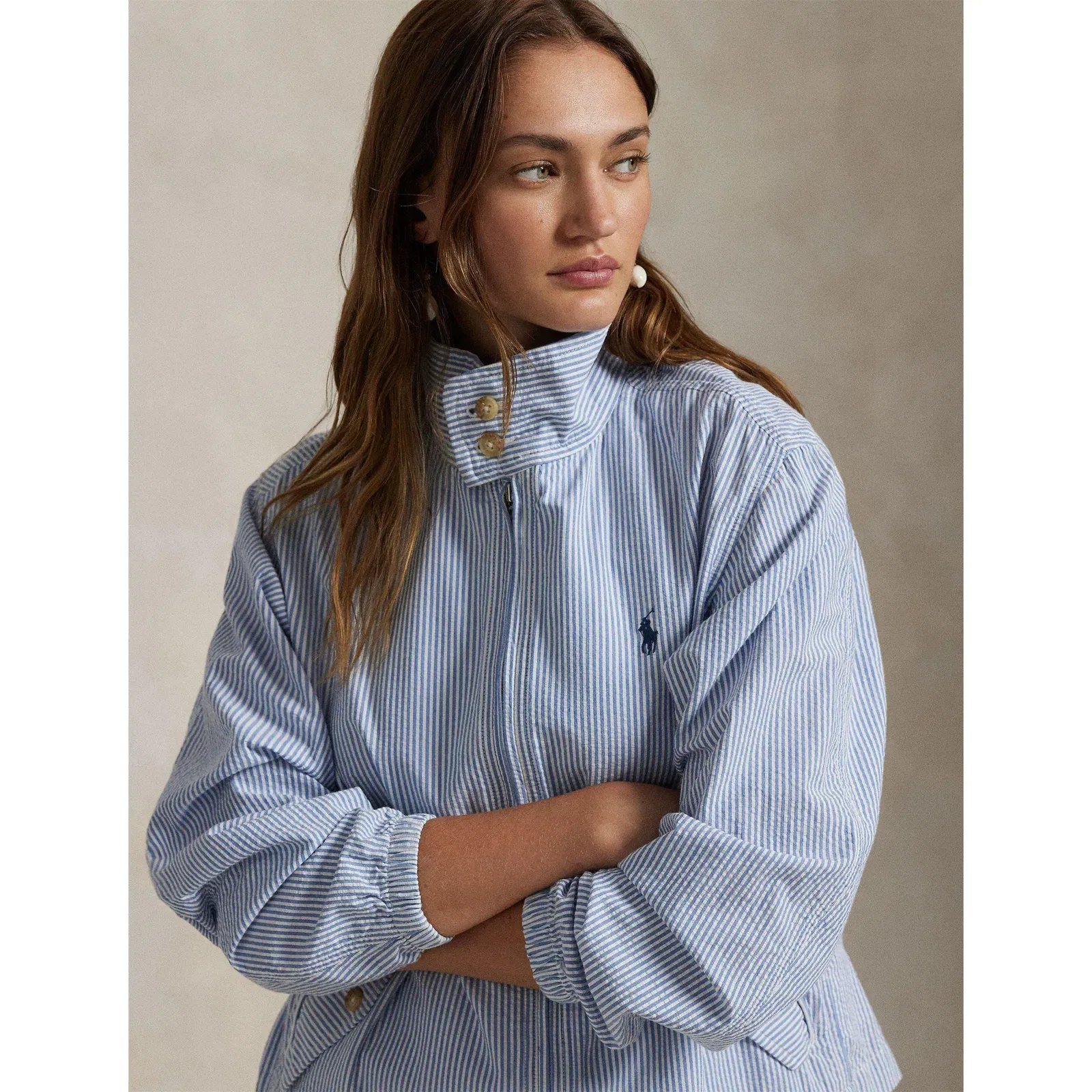 Seersucker Cotton Long Sleeve Windbreaker