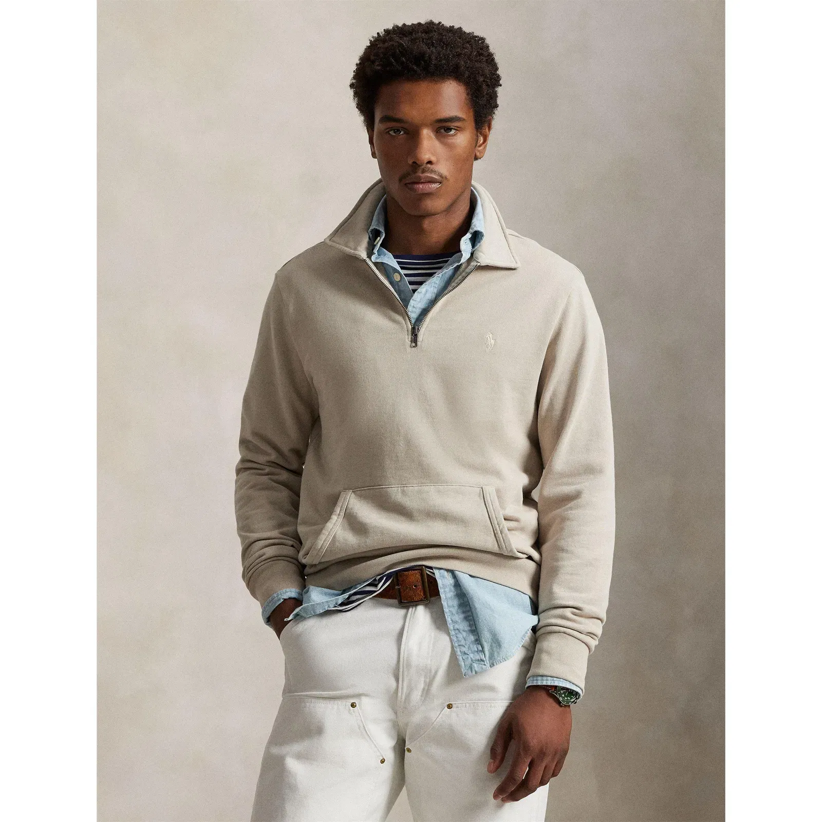 Loopback Terry Cotton Quarter Zip Sweater