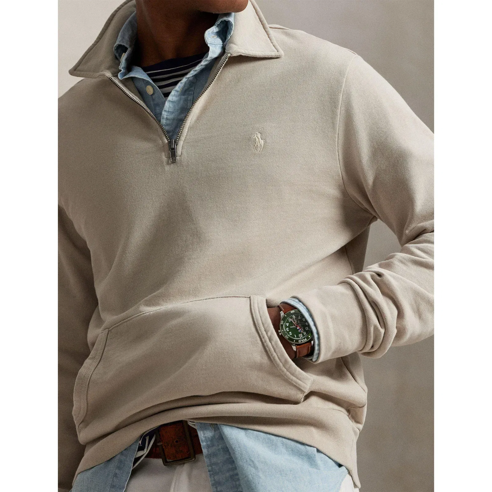 Loopback Terry Cotton Quarter Zip Sweater