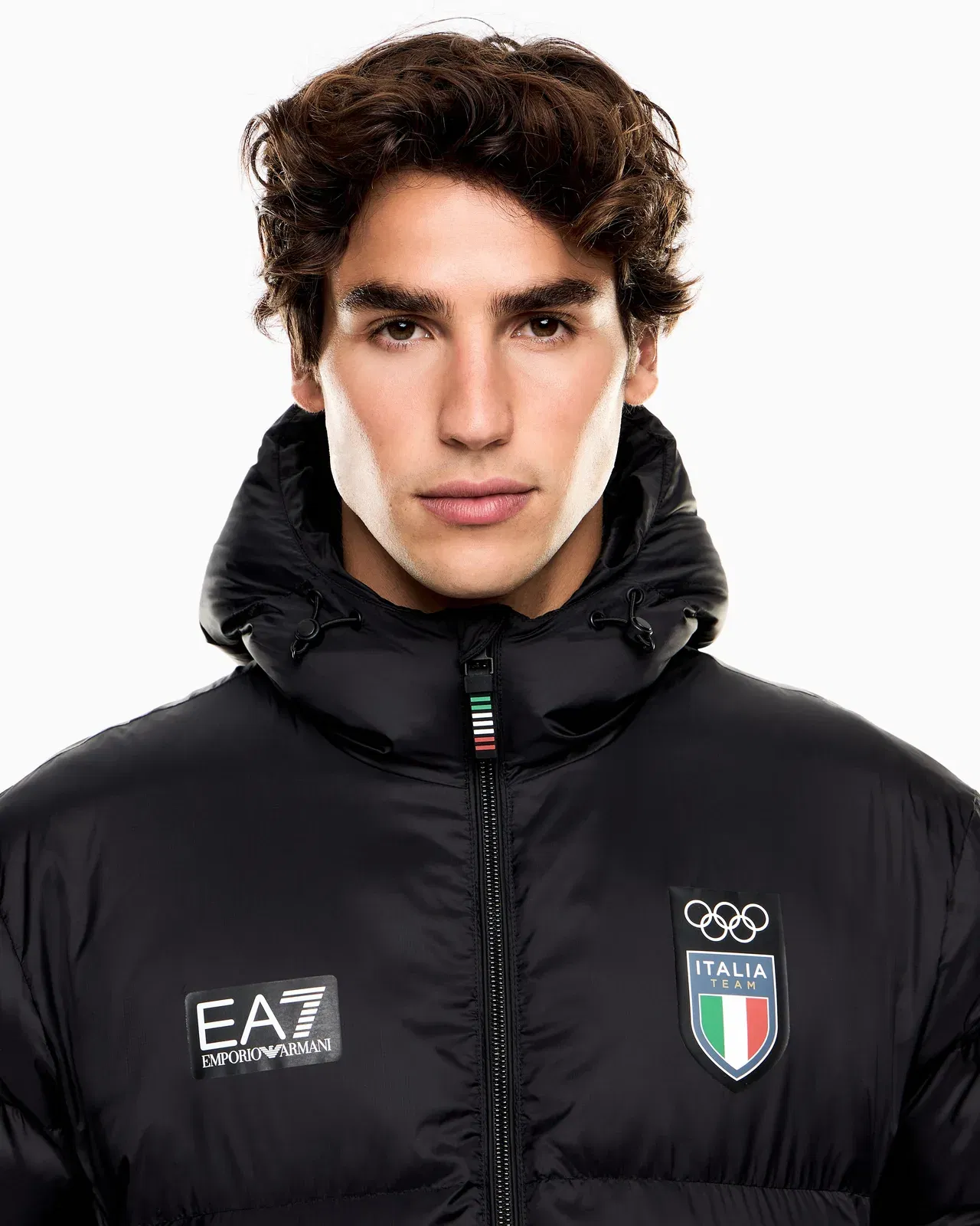 EA7 Padded top in ripstop with hood and Italia print Olympics