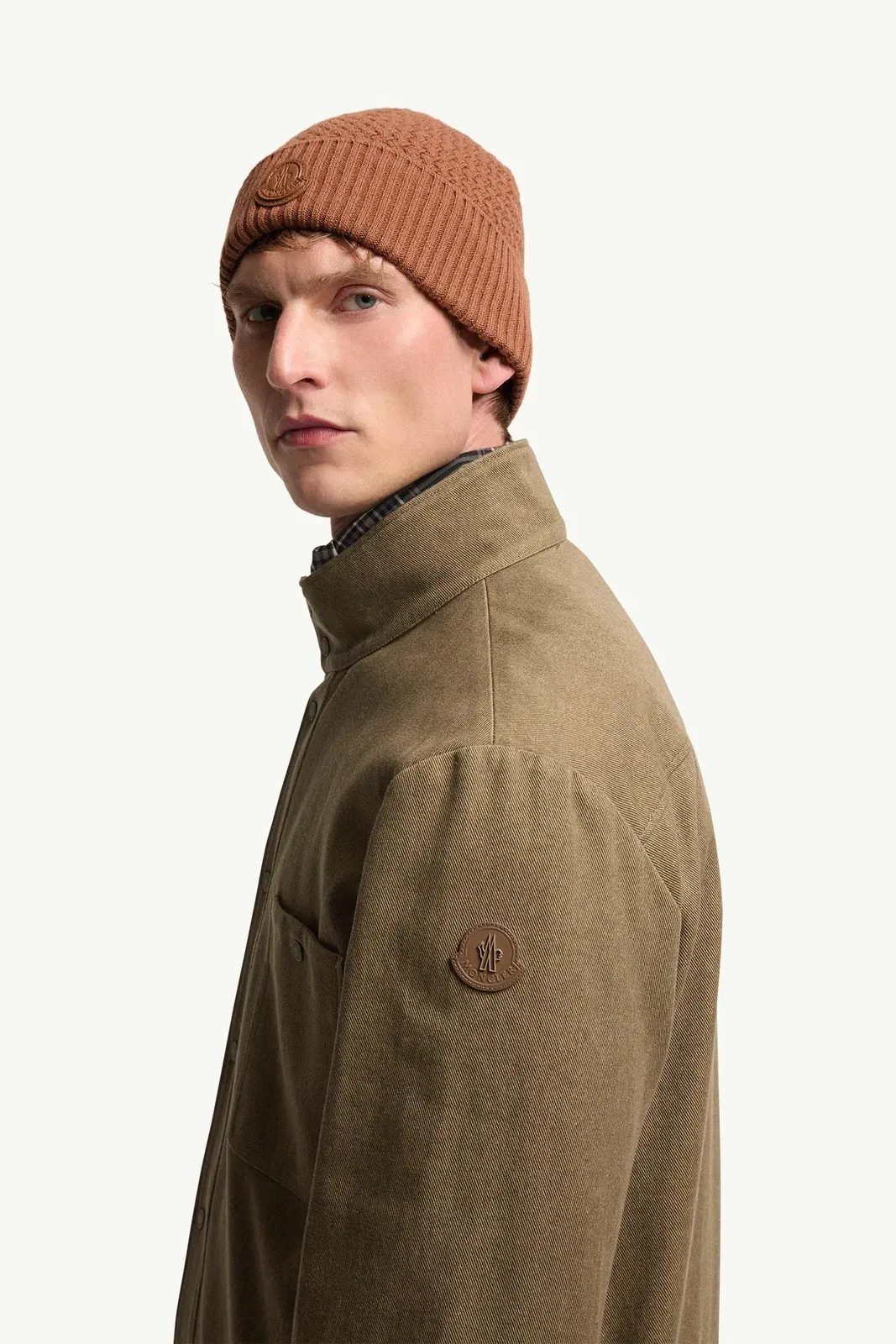 Moncler Leather Logo Cotton Jacket Olive Green Olive Green