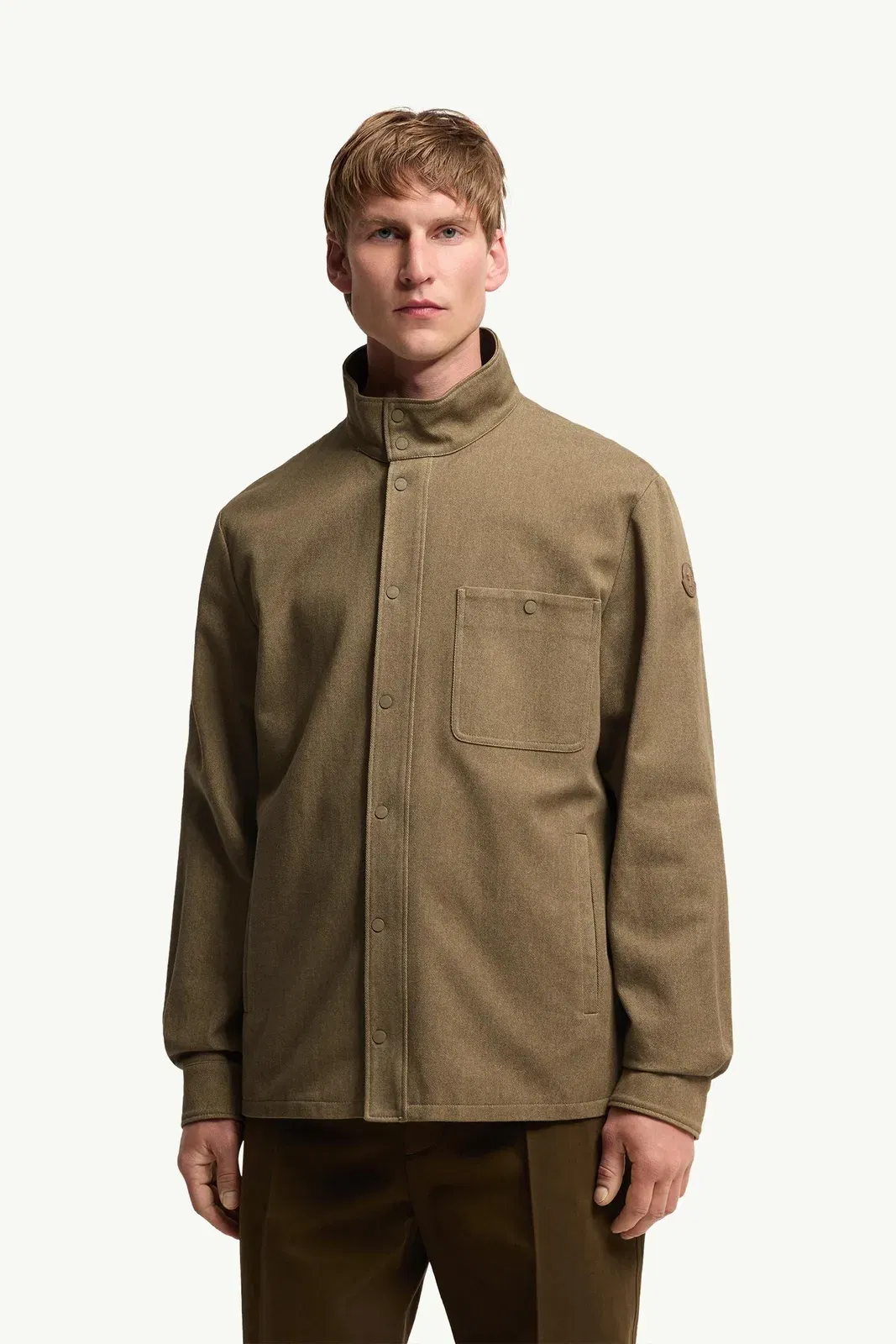 Moncler Leather Logo Cotton Jacket Olive Green Olive Green