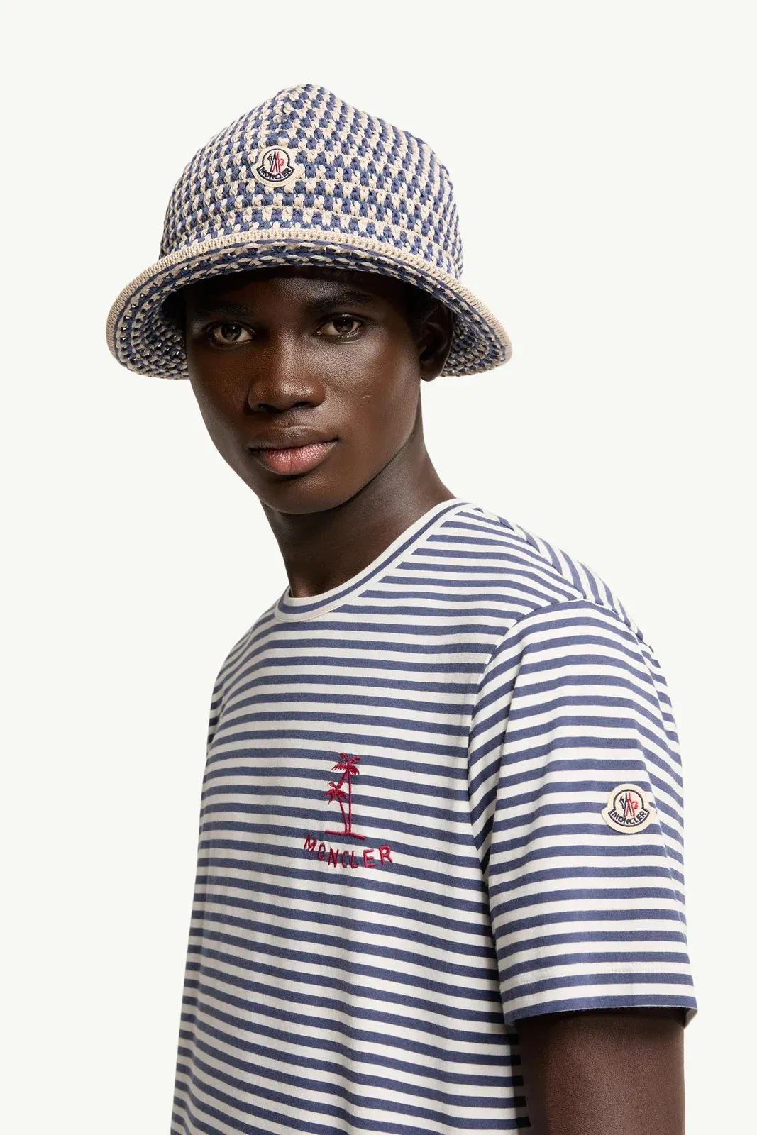 Moncler Striped Cotton & Modal Blend T-Shirt White & Blue White & Blue