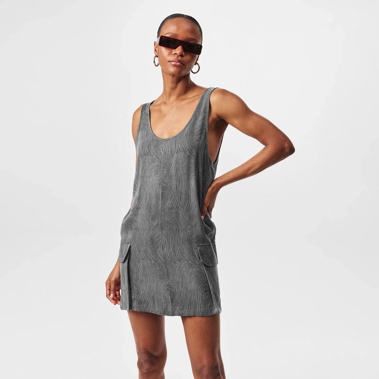 Swirl Lyocell Functional Pockets T-Shirt Dress