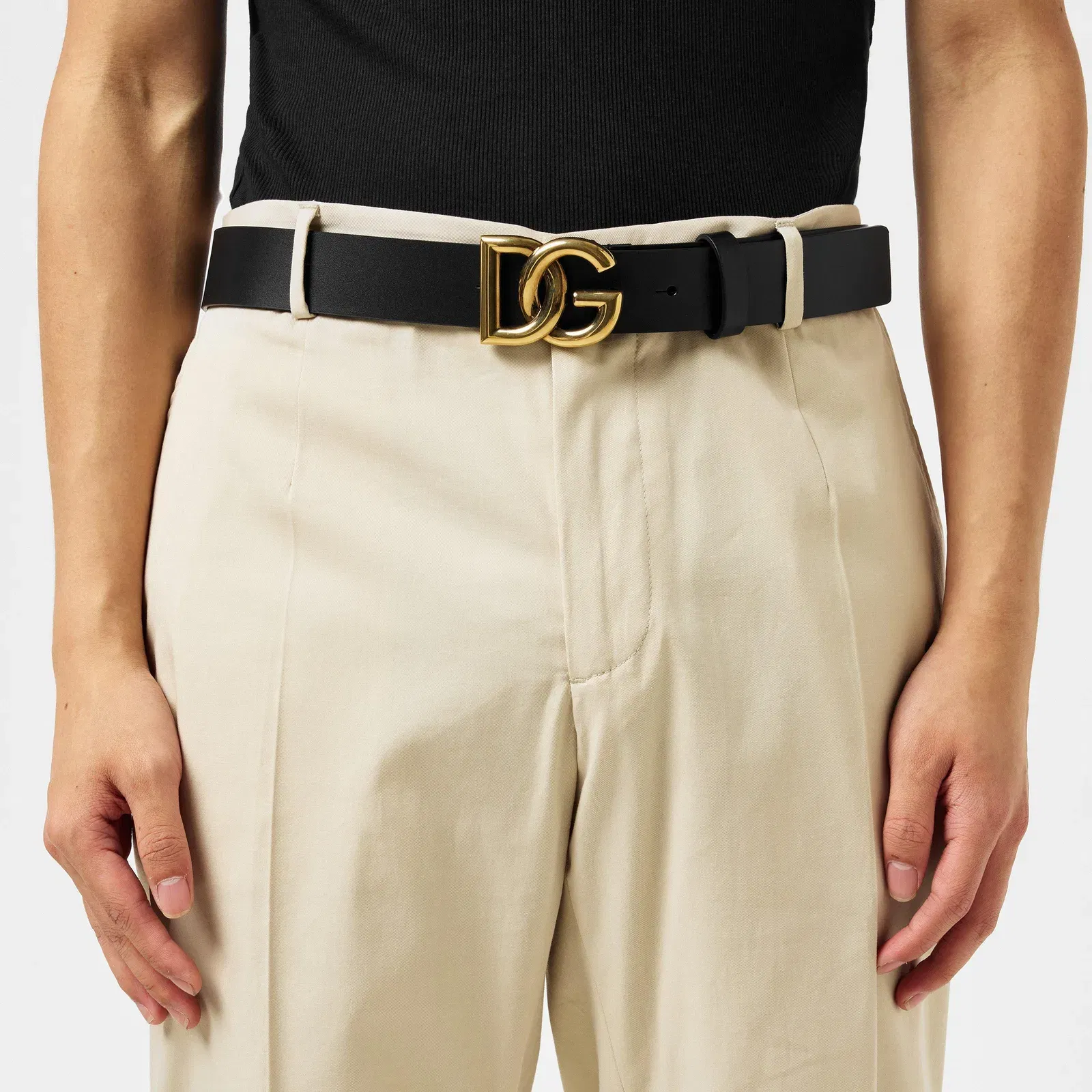 Interlock Logo Leather Buckle Belt, 40mm