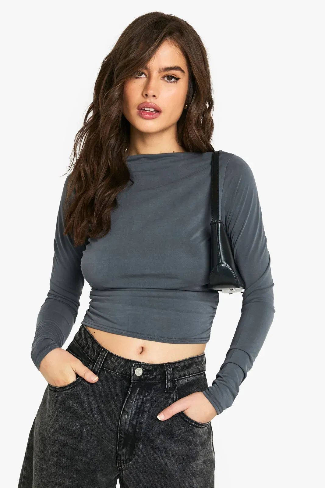 Peached Jersey Drape Long Sleeve Top