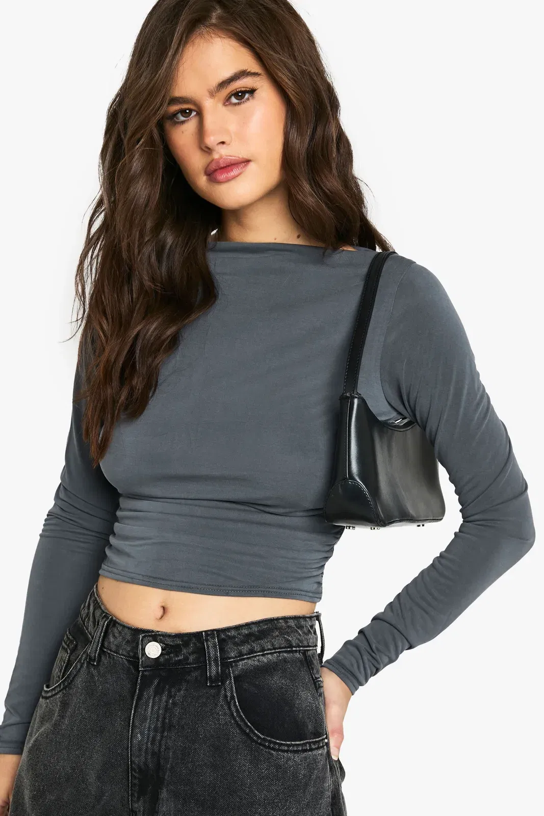Peached Jersey Drape Long Sleeve Top