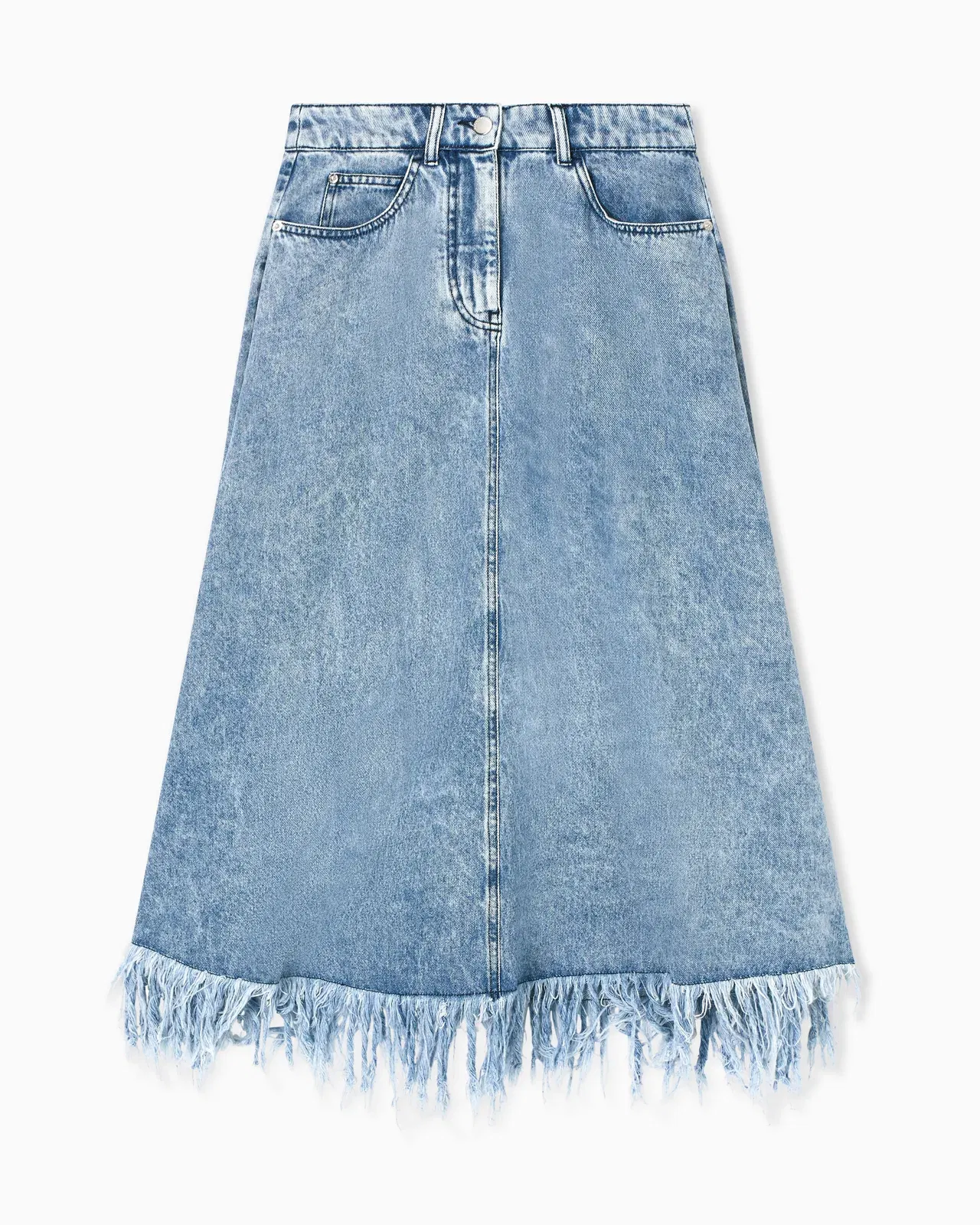 Emporio Armani Midi skirt in vintage-look denim with fringes