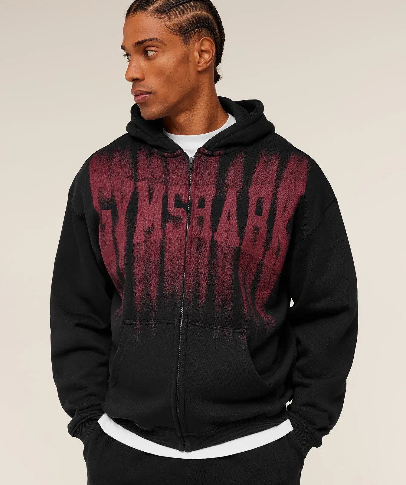 Gymshark Fade Graphic Zip Through Hoodie - Black/Sets Red