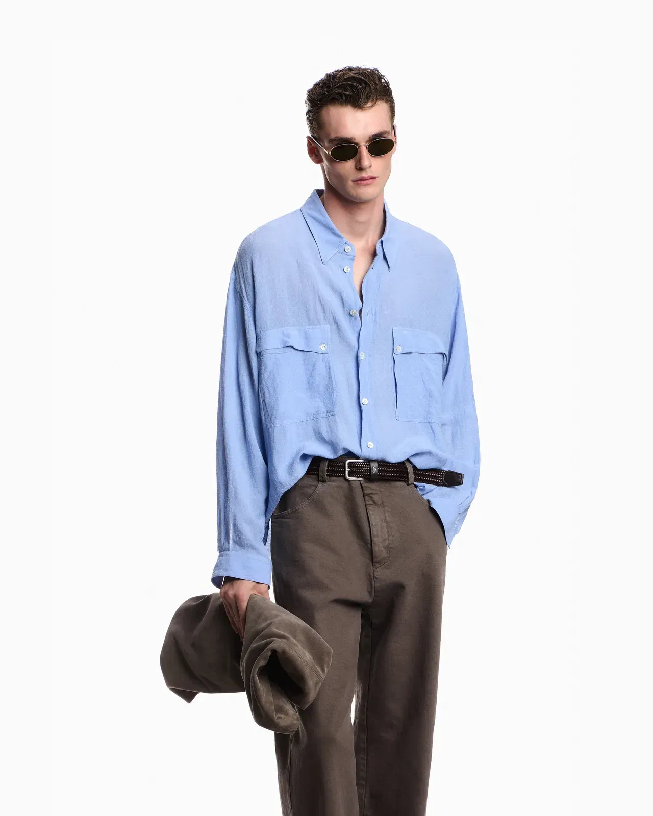Emporio Armani Denim-effect linen-blend shirt