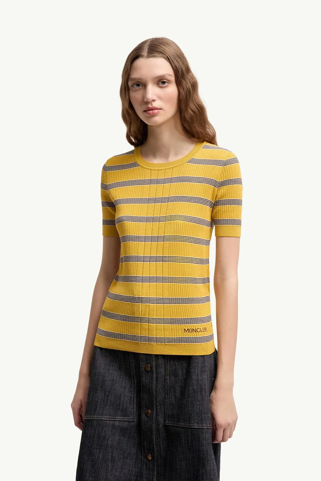Moncler Striped Cotton T-Shirt Black & Yellow Black & Yellow