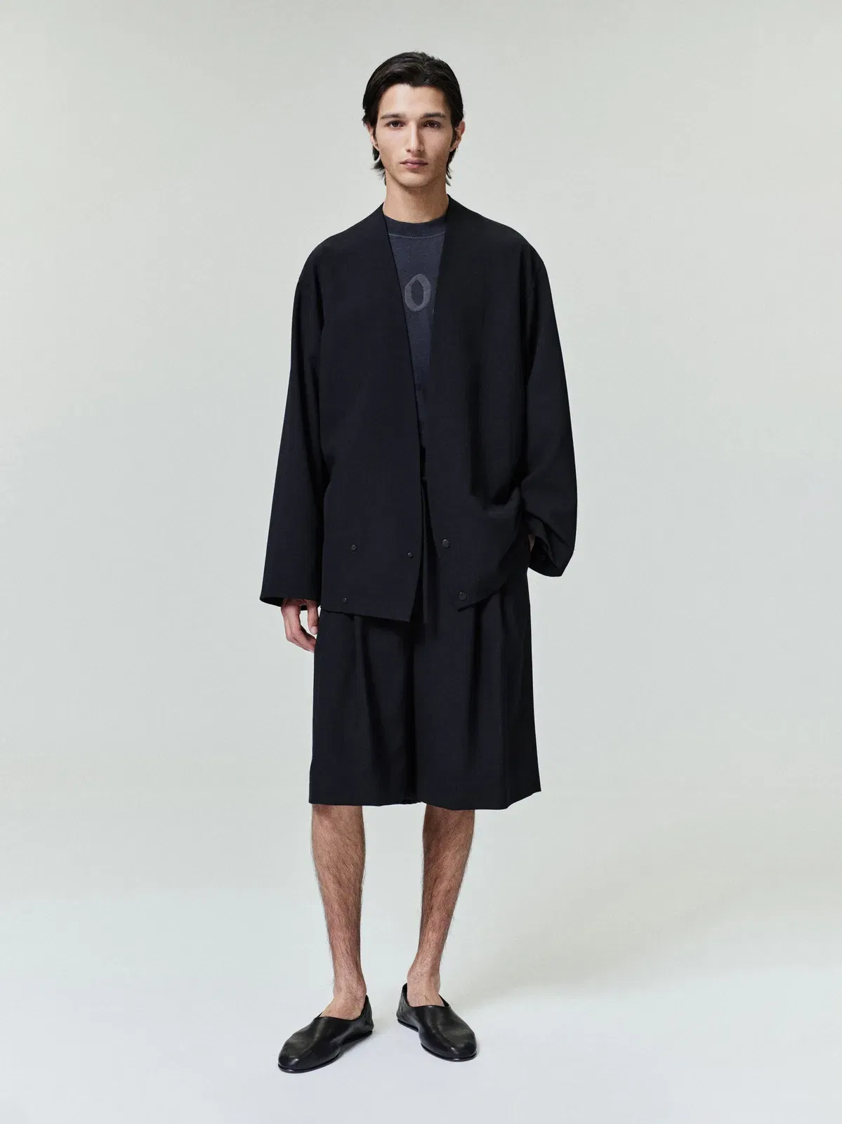 Essentials Wool Ripstop Relaxed Cropped Lapelless Jacket Black
