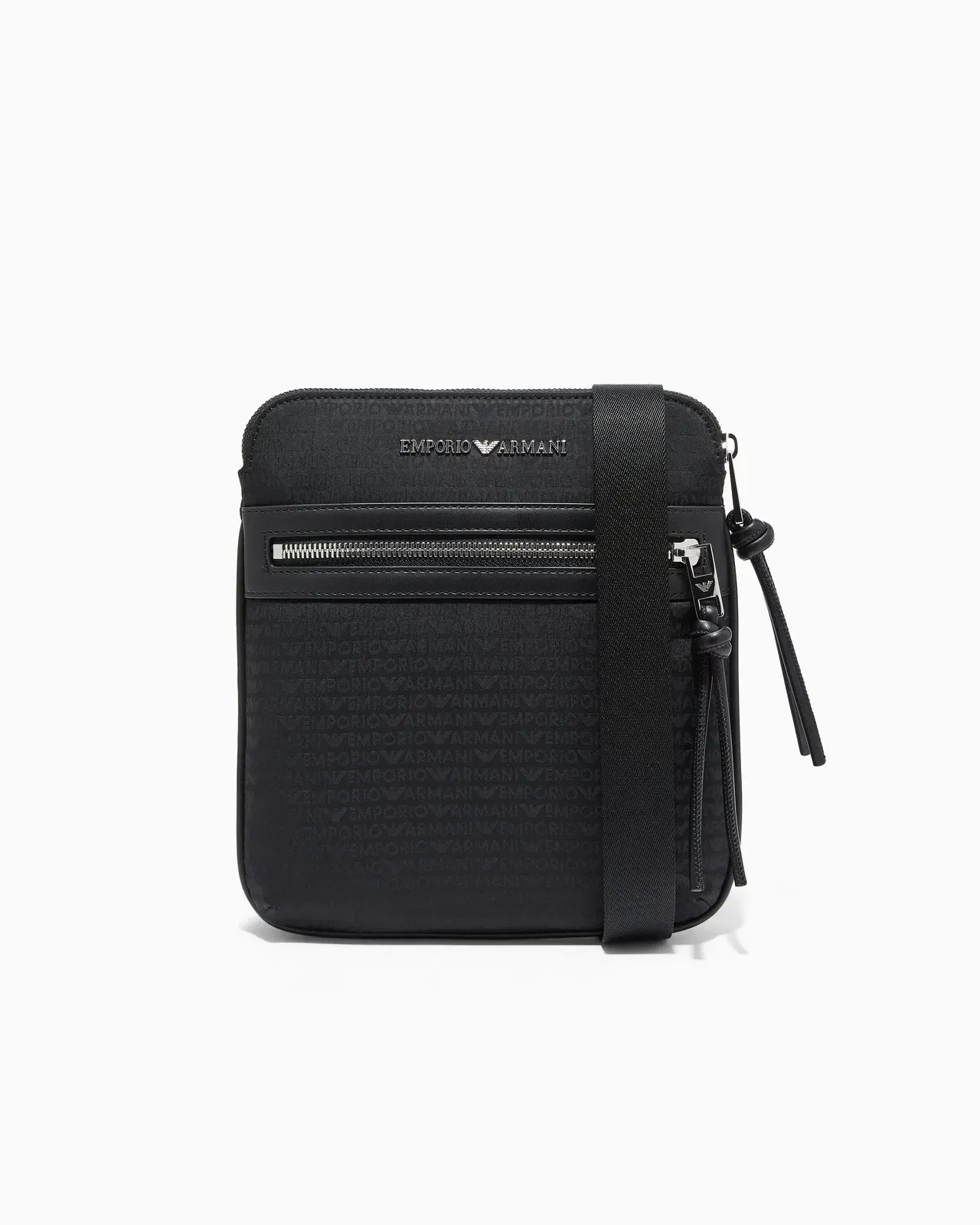 Emporio Armani Nylon flat shoulder bag with monogram lettering