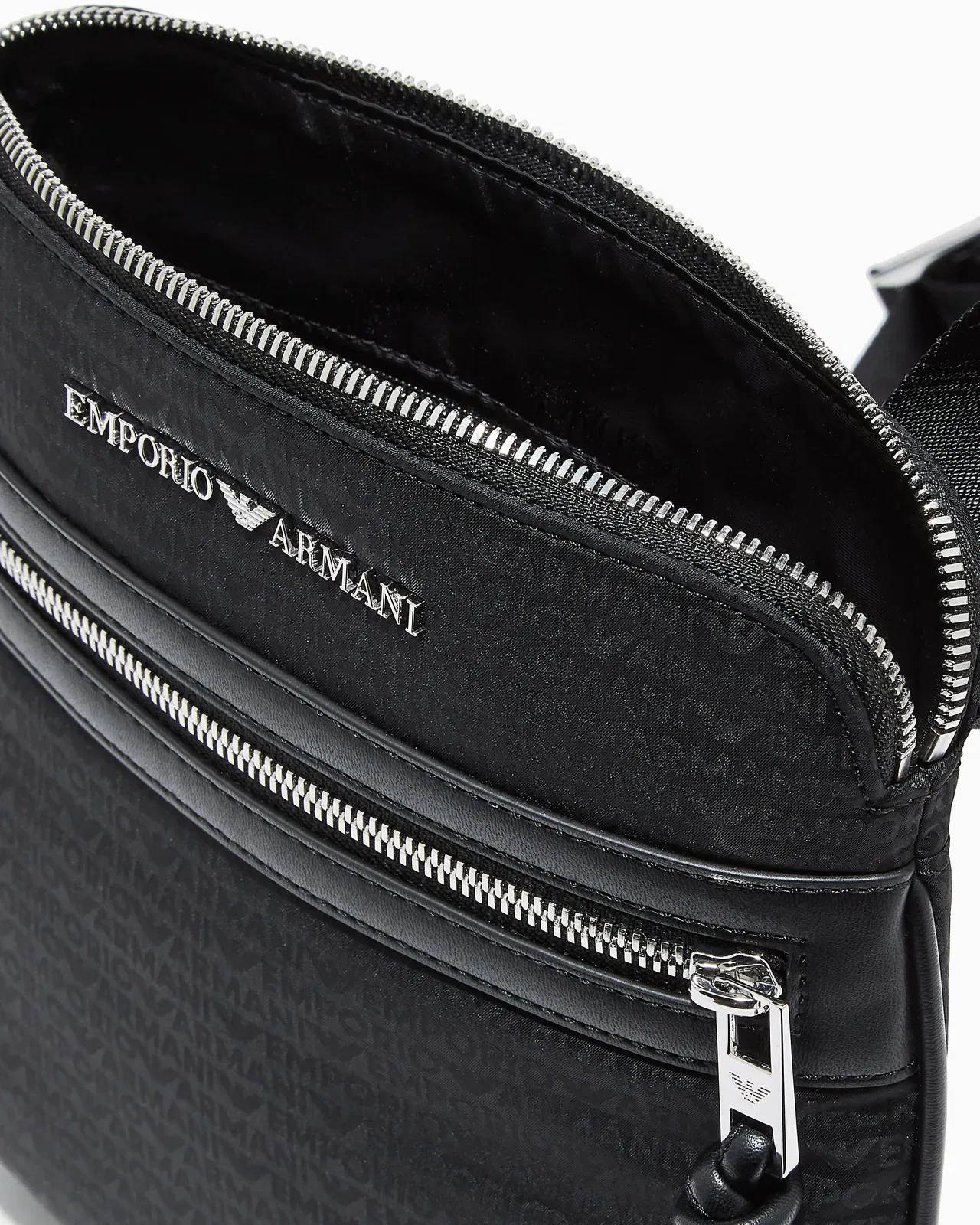 Emporio Armani Nylon flat shoulder bag with monogram lettering