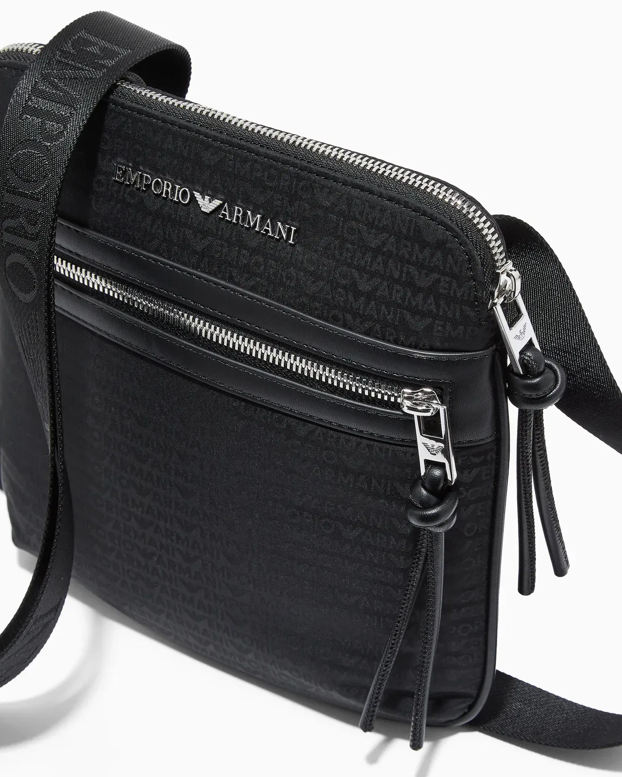 Emporio Armani Nylon flat shoulder bag with monogram lettering