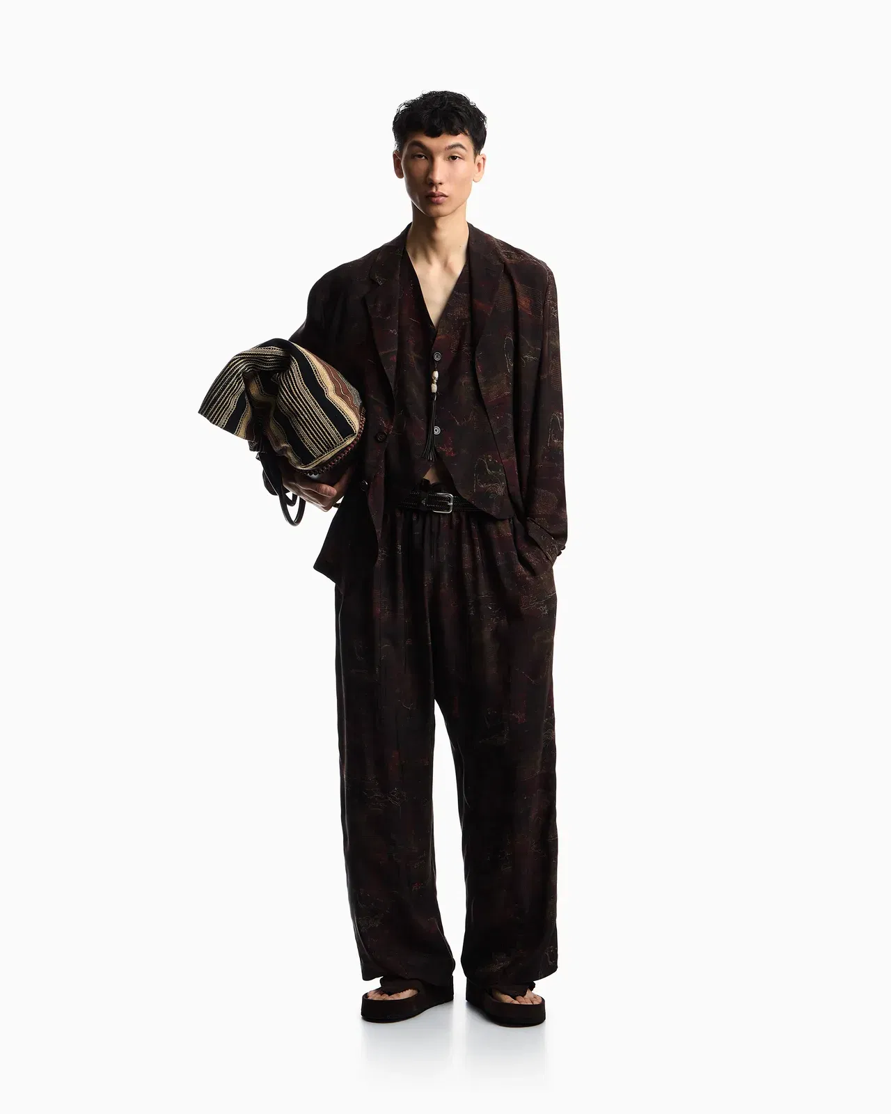 Emporio Armani Cupro twill trousers with all-over print