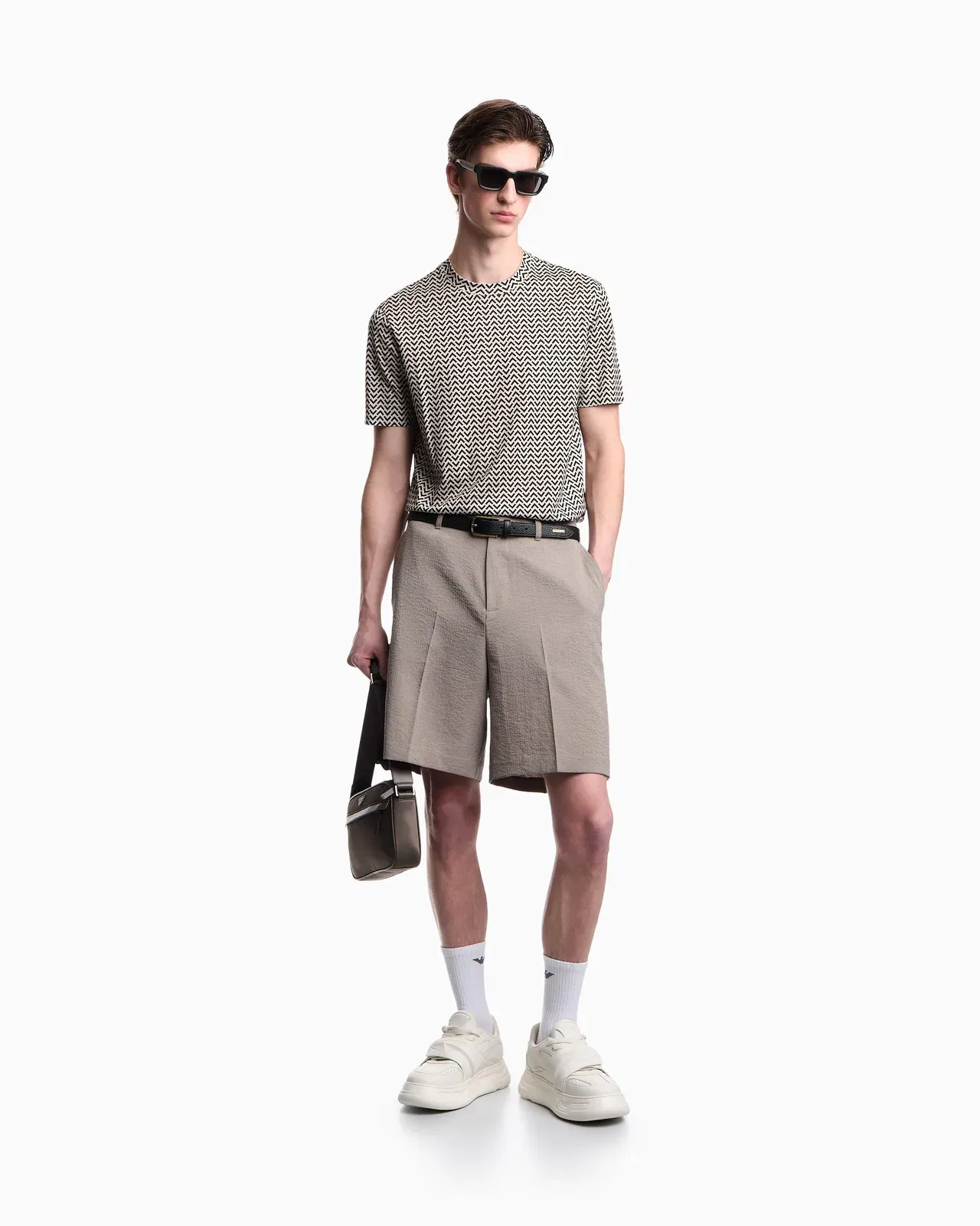 Emporio Armani Lyocell-blend jersey T-shirt with micro op-art pattern print