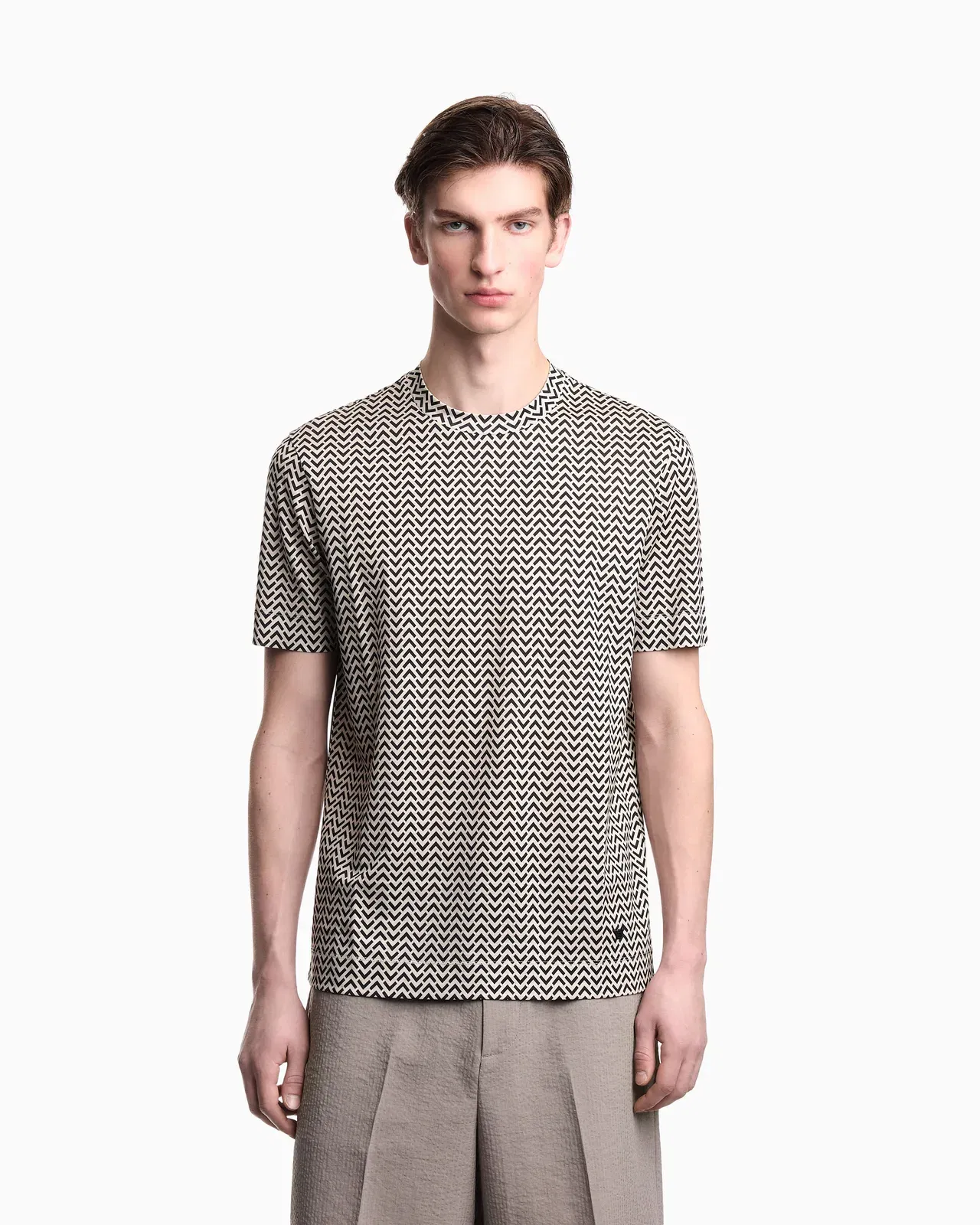 Emporio Armani Lyocell-blend jersey T-shirt with micro op-art pattern print