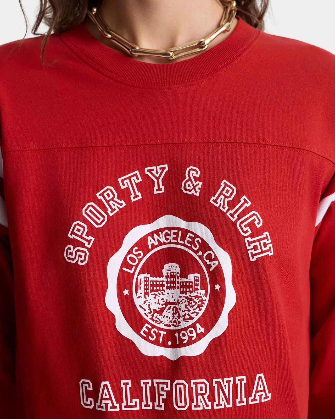 California Emblem Long Football T-Shirt - Ruby/White