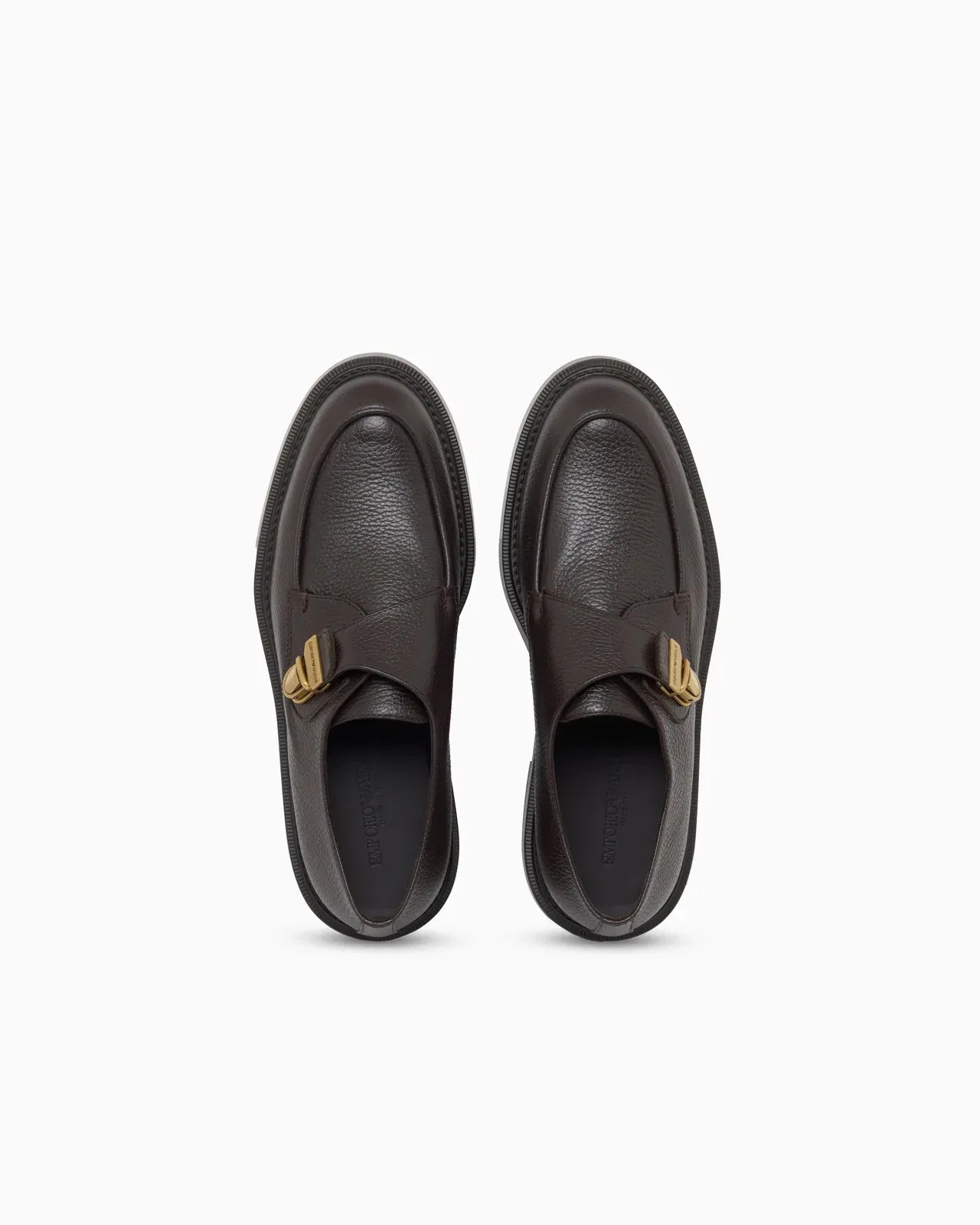 Emporio Armani Icon Pebbled Leather Chunky Monk Straps Brown