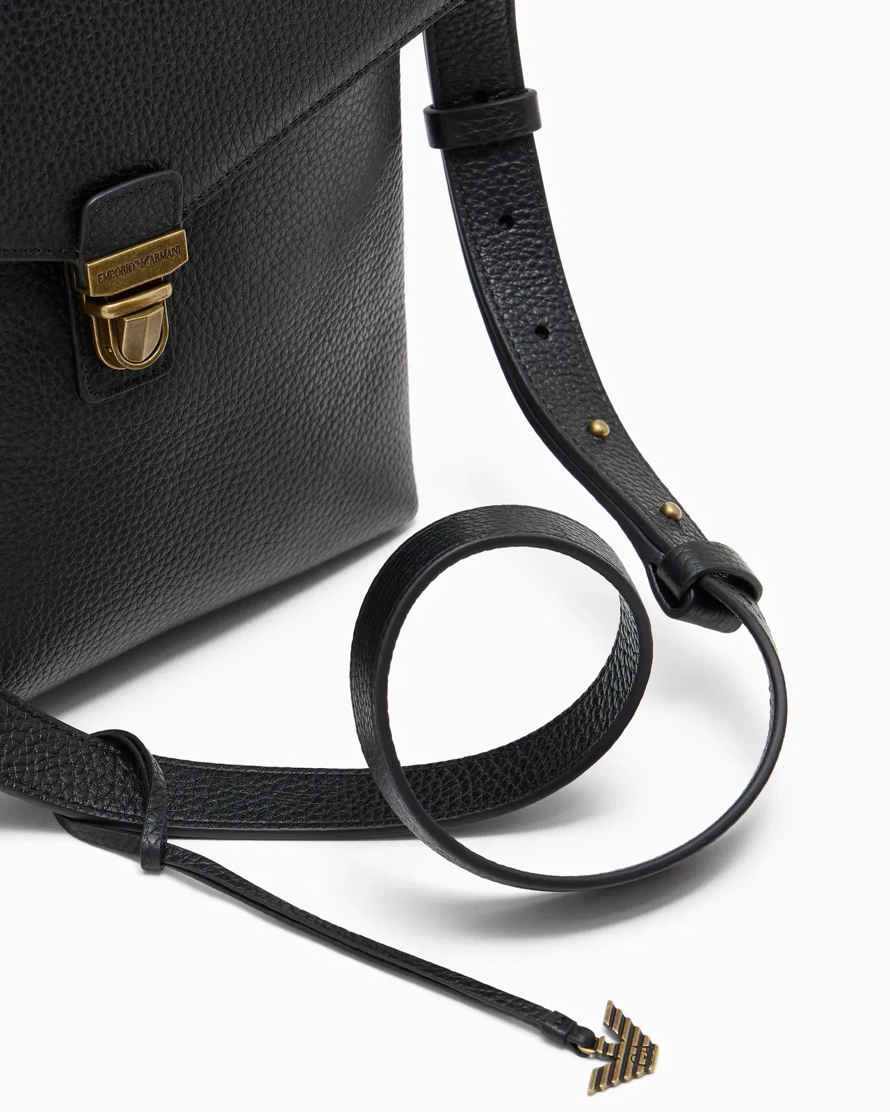 Emporio Armani Icon pebbled leather flat shoulder bag