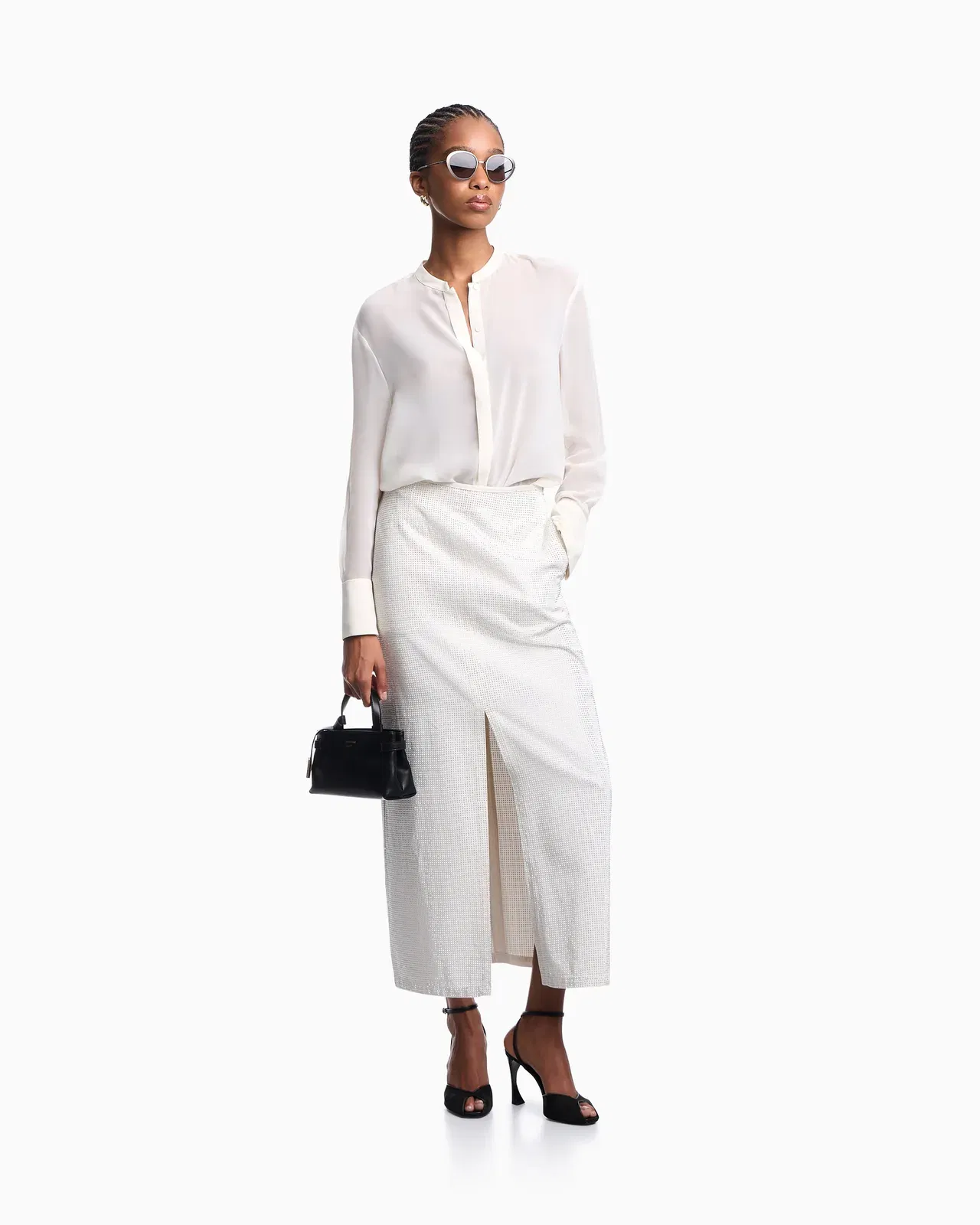 Emporio Armani Long drill skirt with all-over micro studs