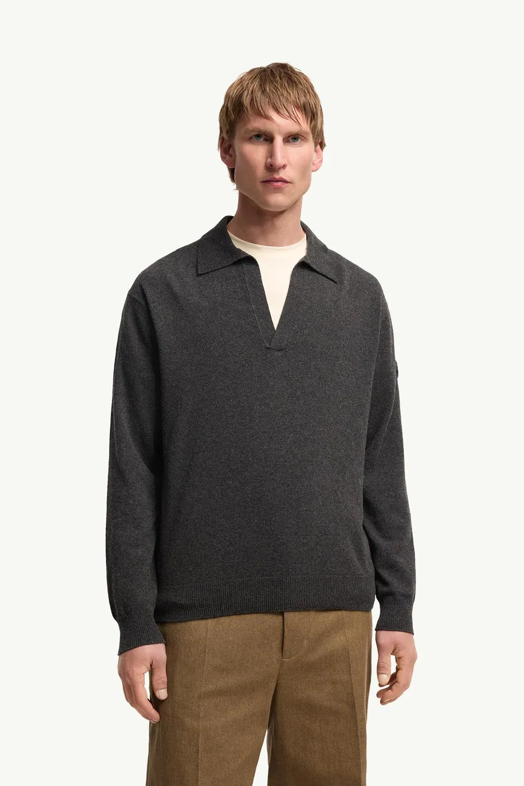 Moncler Wool & Cashmere Long Sleeve Polo Shirt Black Black