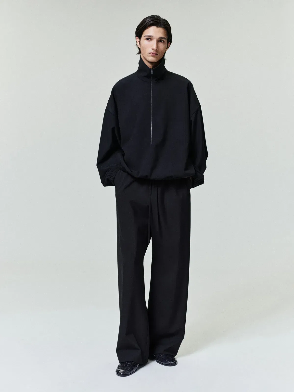 Essentials Wool Ripstop Half Zip Track Jacket Black