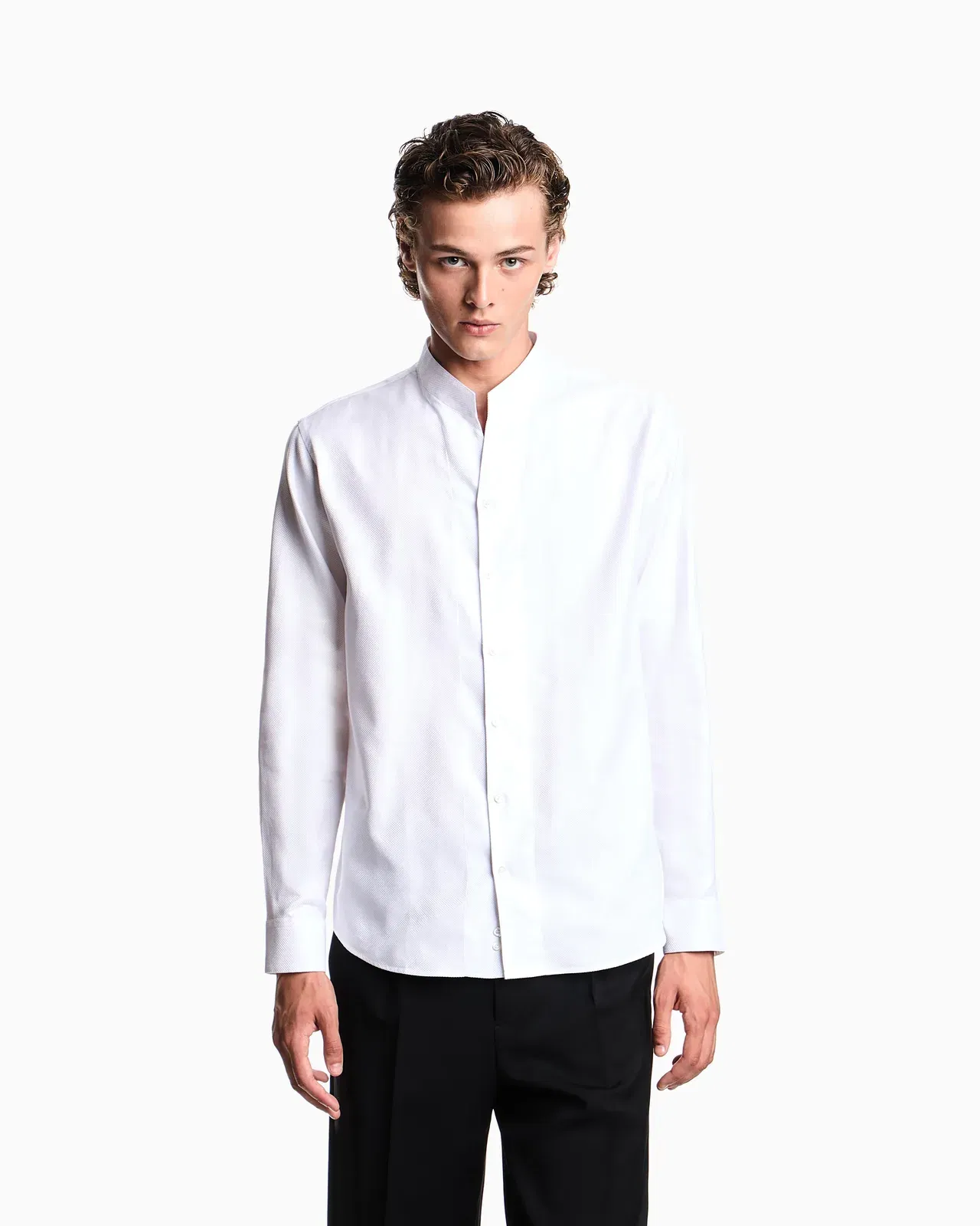 Emporio Armani Armure cotton shirt with guru collar