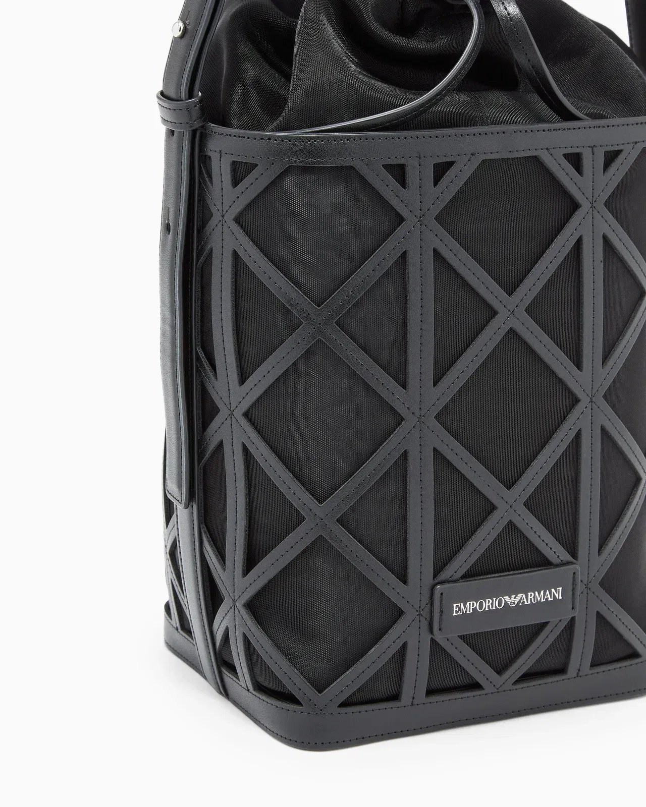 Emporio Armani Leather and mesh bucket bag