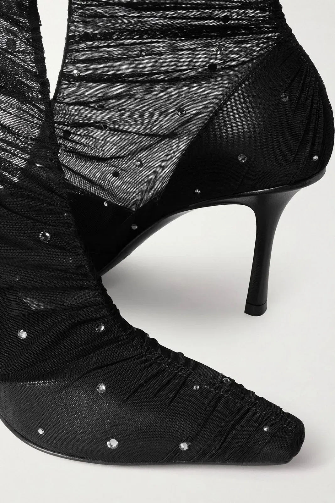 Jimmy Choo Lotta Ab 85 Crystal-Embellished Tulle And Satin Sock Boots Black Women's