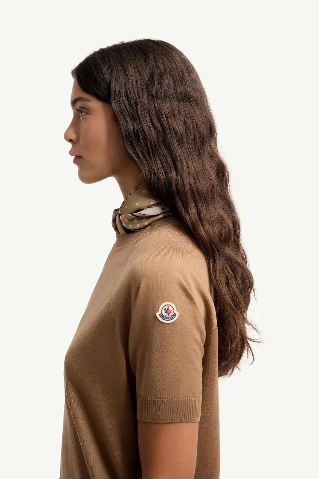 Moncler Short Sleeve Wool Sweater Light Brown Light Brown
