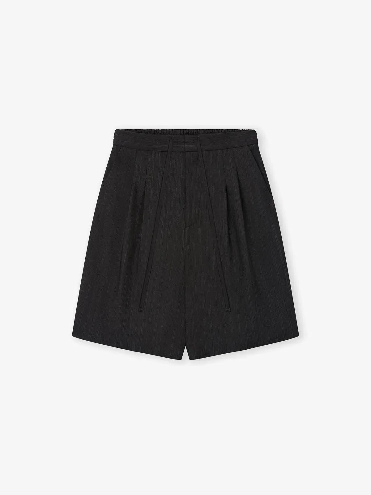 Essentials Black Striped Wool Baggy Shorts Black Striped