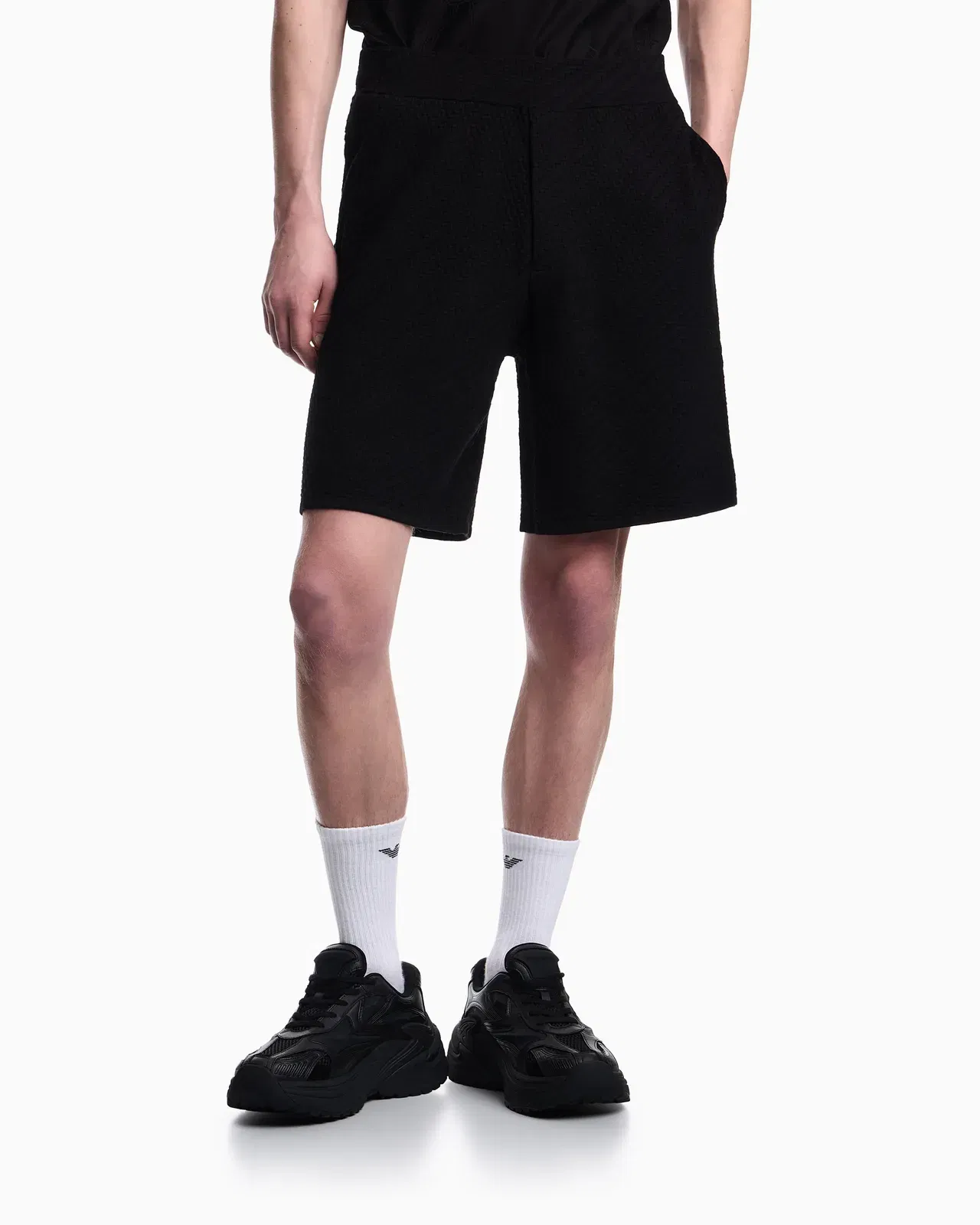 Emporio Armani viscose knit Bermuda shorts with raised stitch design