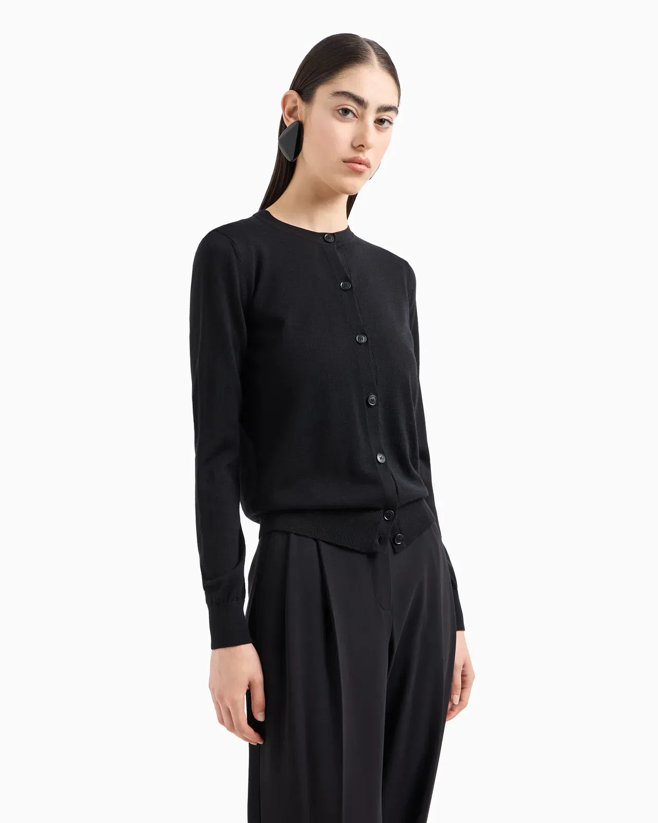 Emporio Armani Cardigan in plain-knit, pure virgin wool