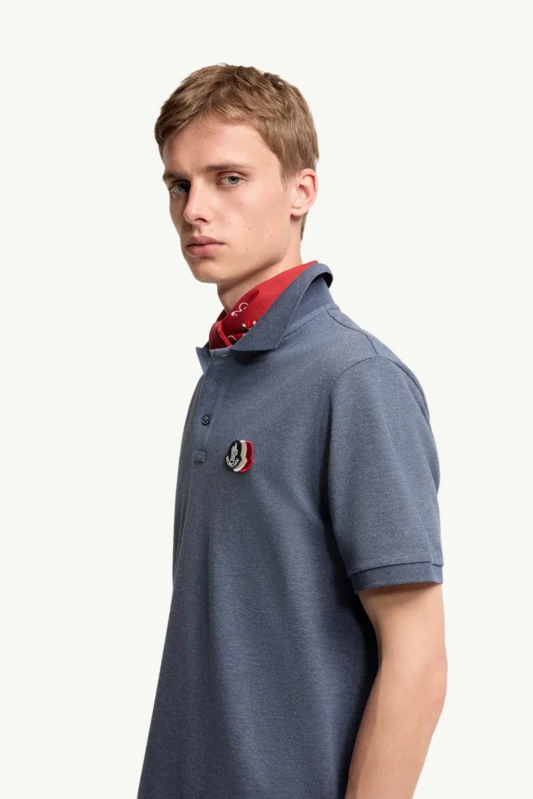 Moncler Cotton Piquet Polo Shirt Dusty Blue Dusty Blue
