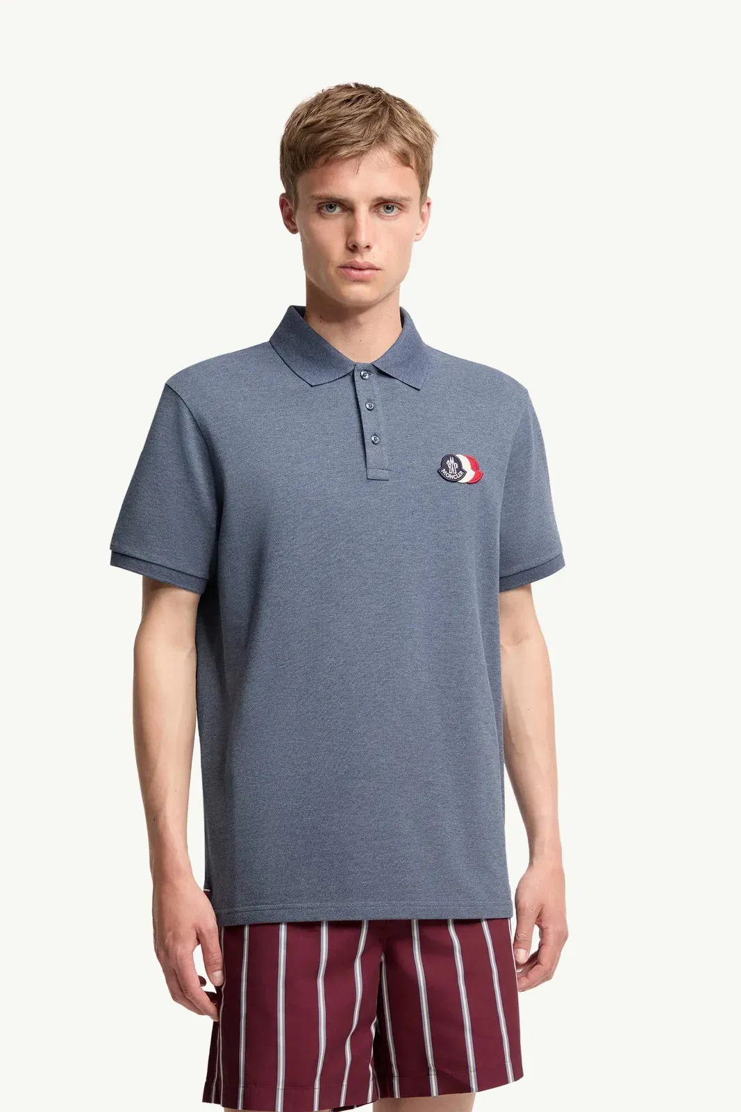 Moncler Cotton Piquet Polo Shirt Dusty Blue Dusty Blue