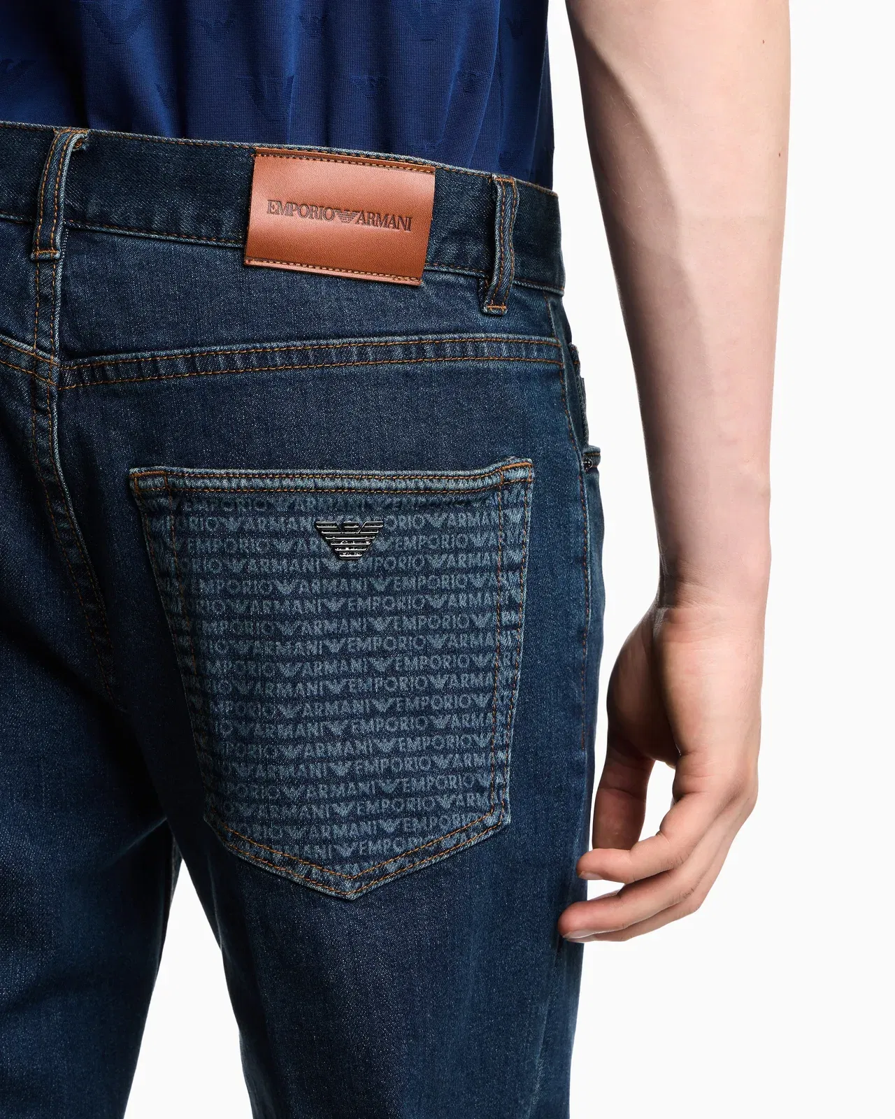 Emporio Armani J76 straight-fit jeans in stretch denim with logo pocket