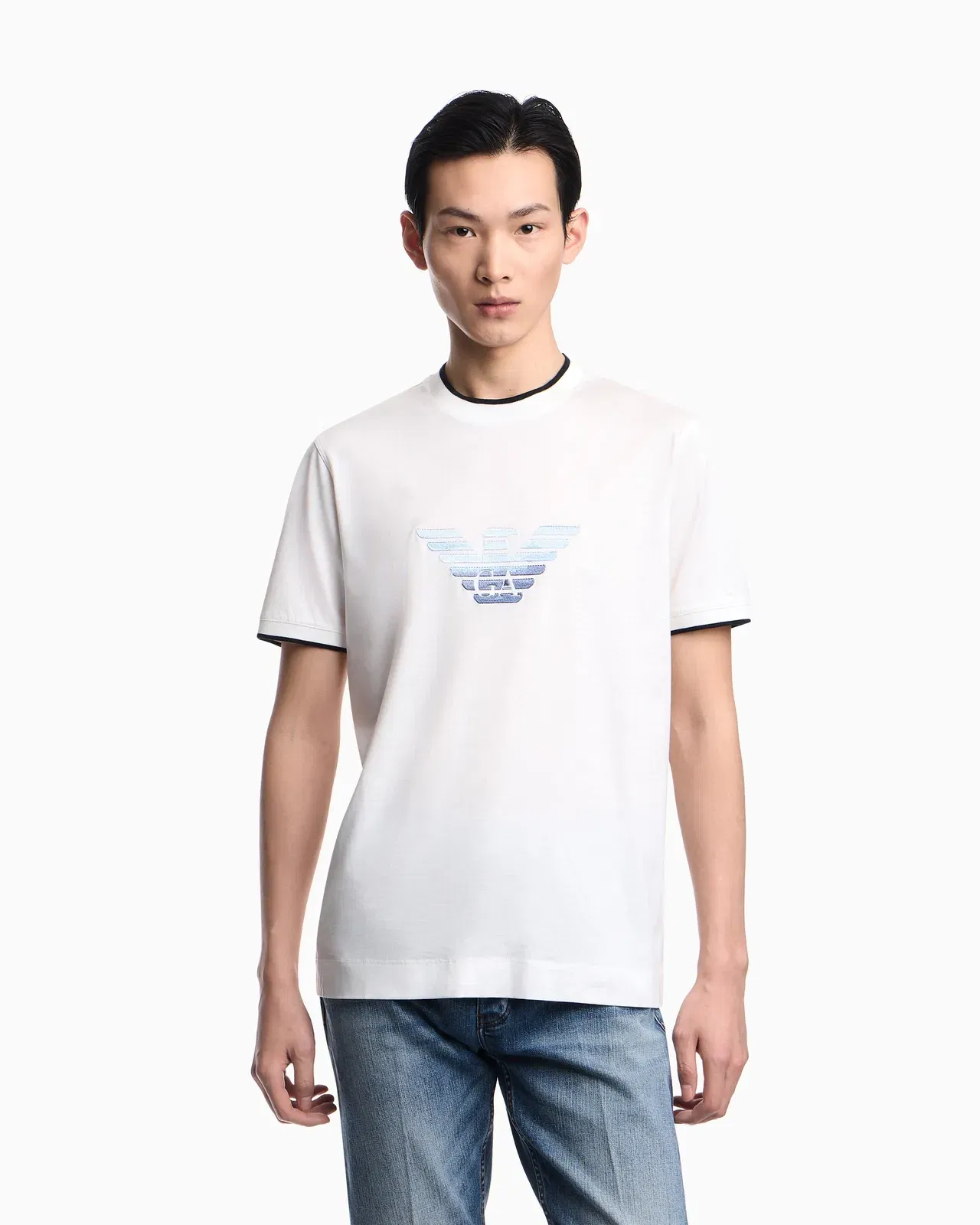 Emporio Armani Slim-fit T-shirt in a Lyocell-blend jersey, featuring a gradient eagle embroidery