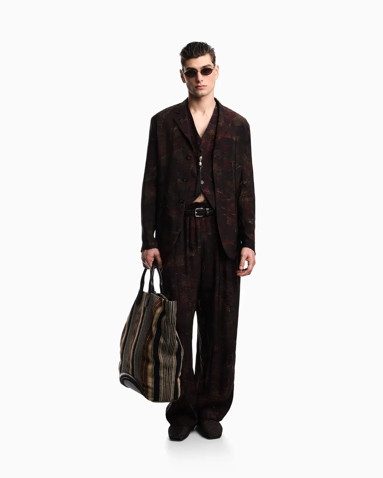 Emporio Armani Single-breasted jacket in cupro twill with all-over print